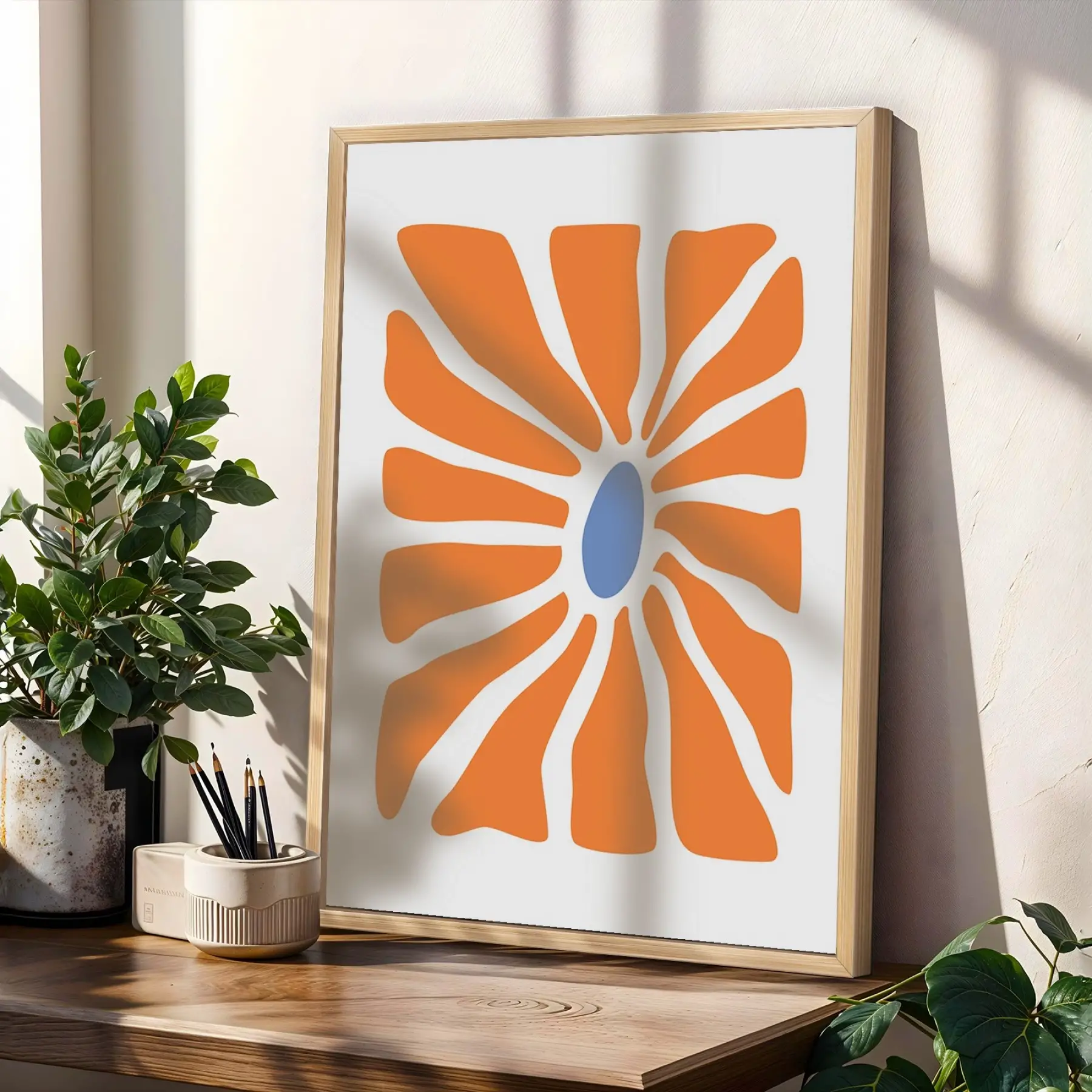 Terracotta Botanik Soyut 3lü Ahşap Çerçeveli Tablo Seti Bohem Tablo Poster Tablo Resim Çerçevesi