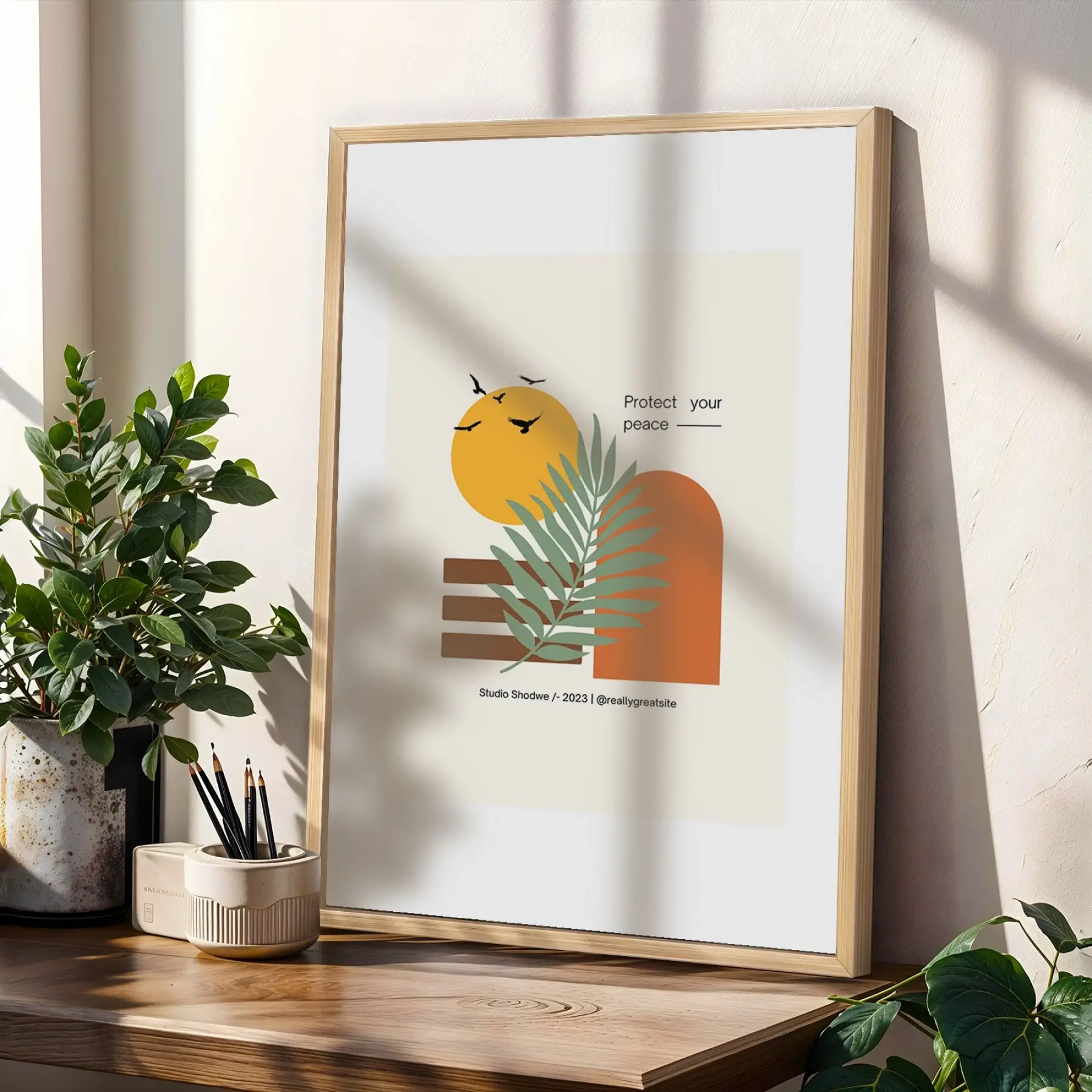 Bohem Toprak Tonları Tablo 3lü Ahşap Çerçeveli Tablo Seti Bohem Tablo Salon Duvar Tablo Poster