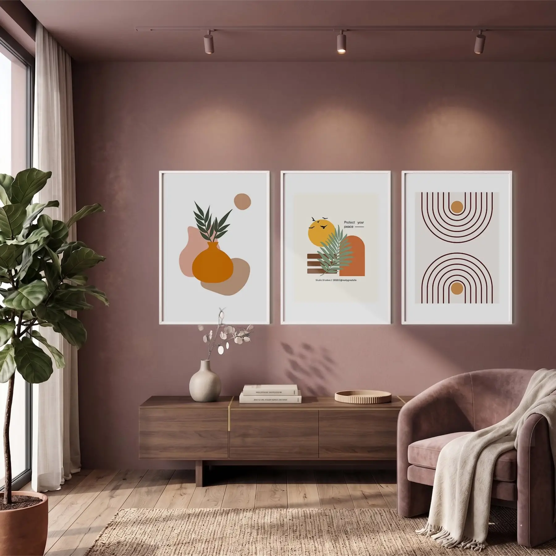 Bohem Toprak Tonları Tablo 3lü Beyaz Çerçeveli Tablo Seti Bohem Tablo Salon Duvar Tablo Poster