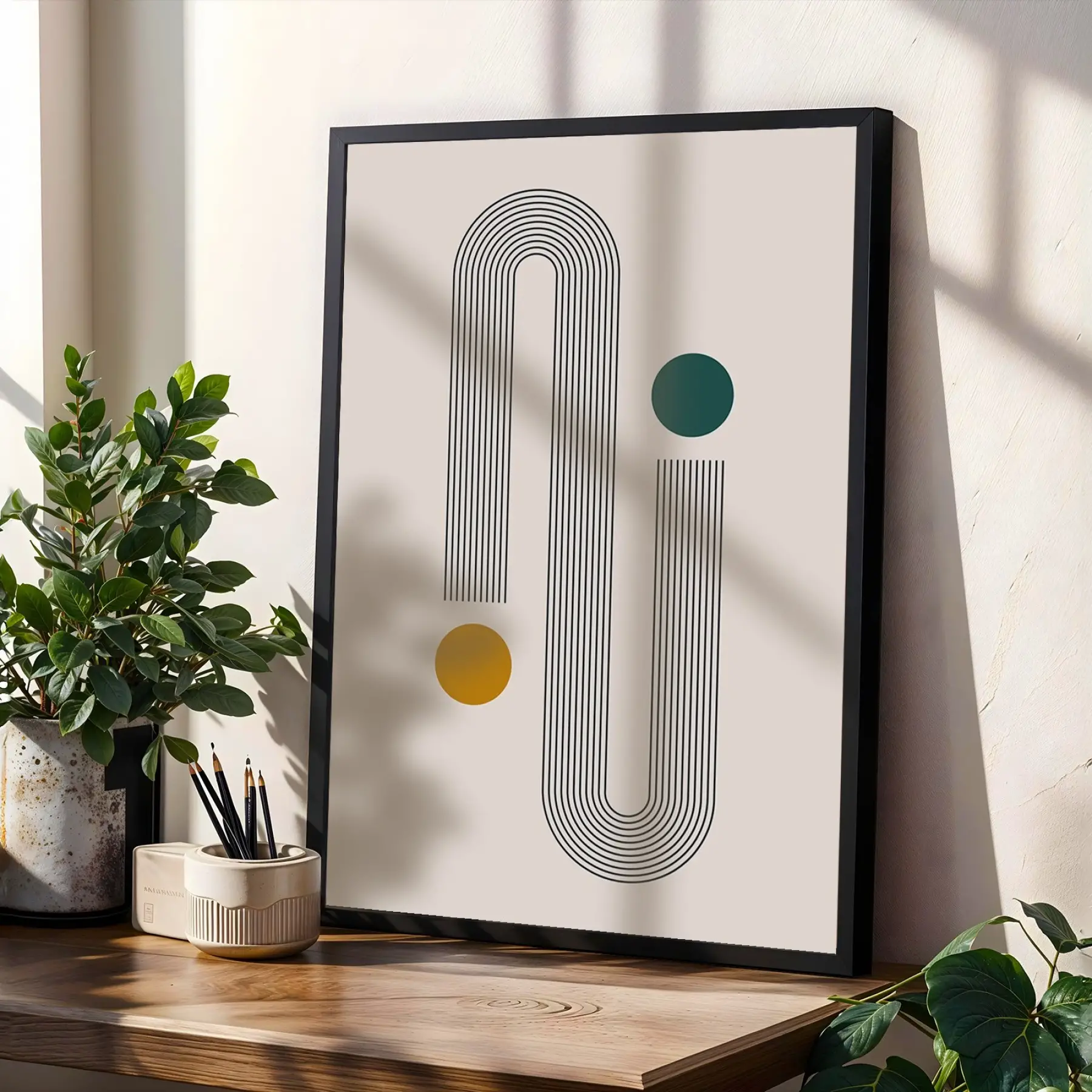 Soyut Kavisli Geometrik Set 3lü Siyah Çerçeveli Tablo Seti Resim Çerçevesi Tablo Salon Aksesuarları