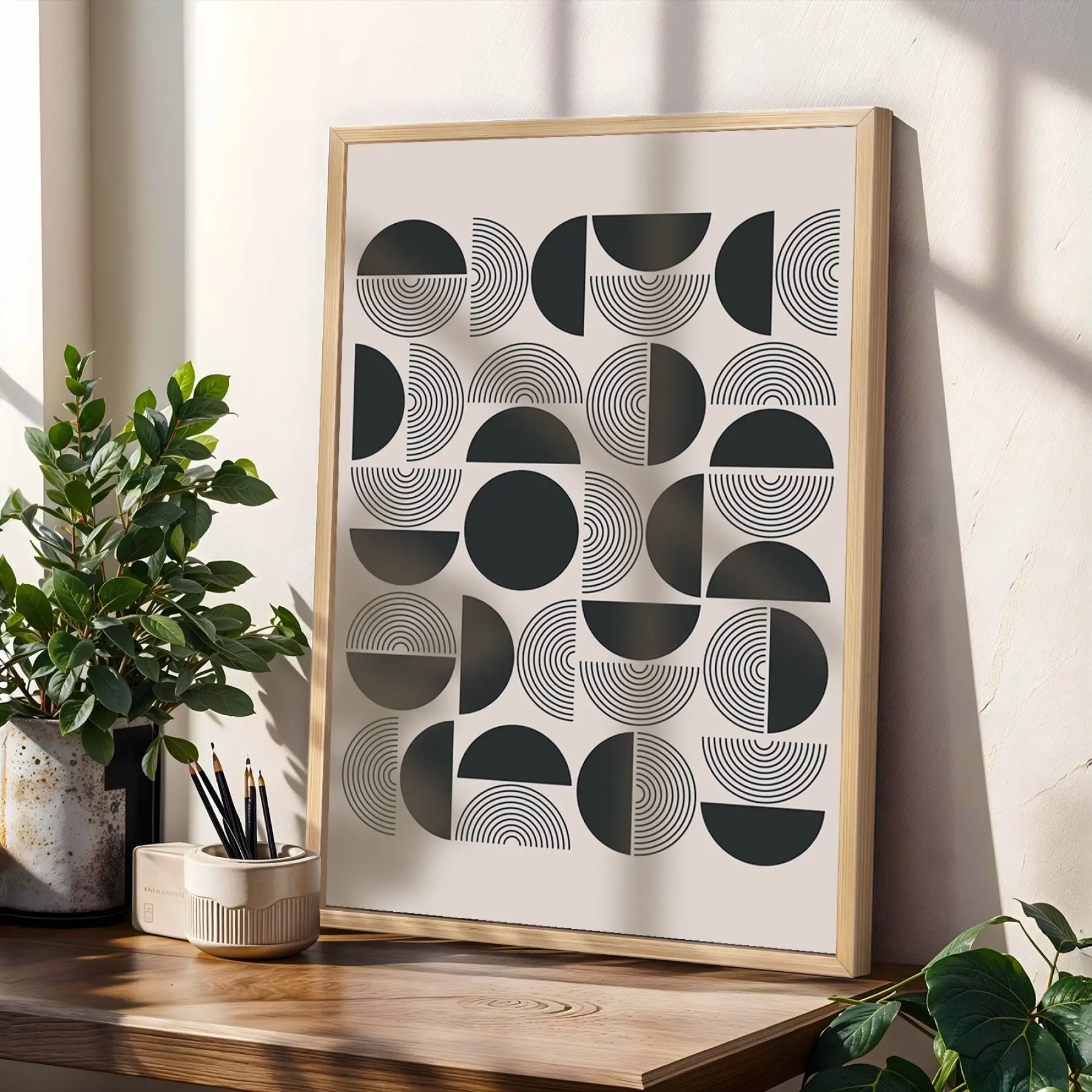 Sarı Teal Geometrik Soyut 3lü Ahşap Çerçeveli Tablo Seti Duvar Tablo Oda Dekorasyonu Dekoratif Obje