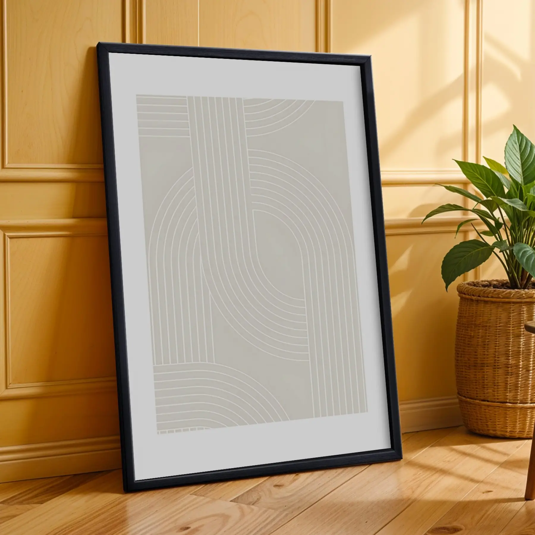 Organik Bej Desenler 3lü Siyah Çerçeveli Tablo Seti Poster Tablo Duvar Tablo Ev Dekorasyonu