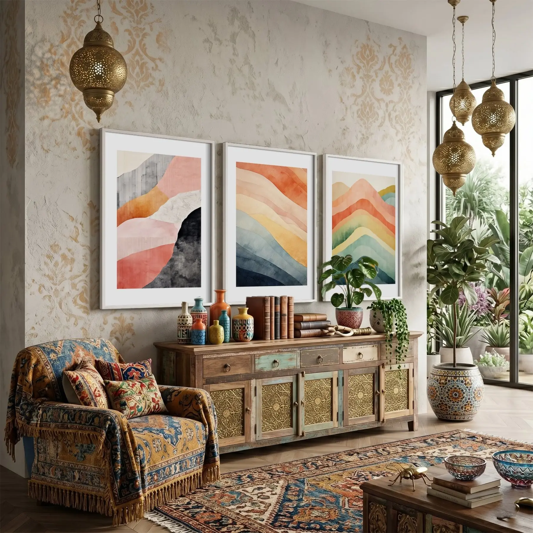 Soyut Pastel Ufuklar 3lü Beyaz Çerçeveli Tablo Seti Poster Tablo Duvar Tablo Ev Dekorasyonu