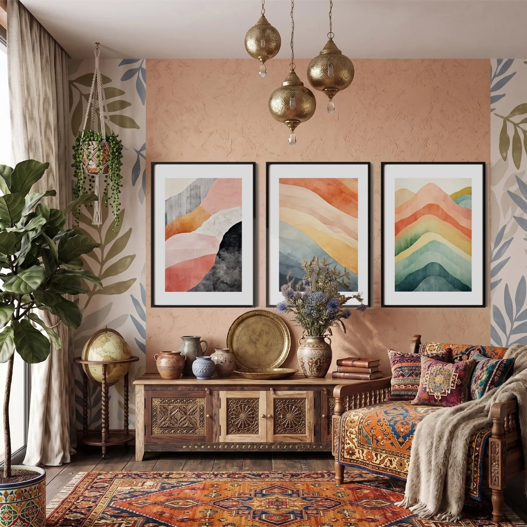 Soyut Pastel Ufuklar 3lü Siyah Çerçeveli Tablo Seti Poster Tablo Resim Çerçevesi Dekoratif Obje