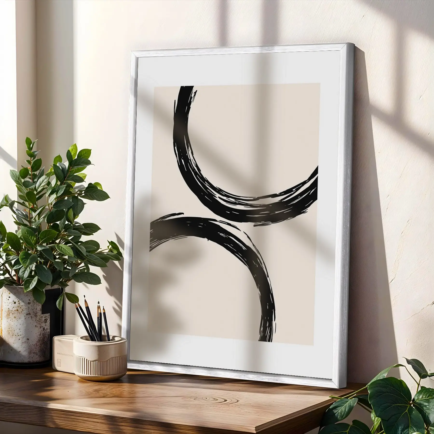 Minimalist Soyut Kavisli Uyum 3lü Beyaz Çerçeveli Tablo Seti Duvar Tablo Oda Dekorasyonu Dekoratif