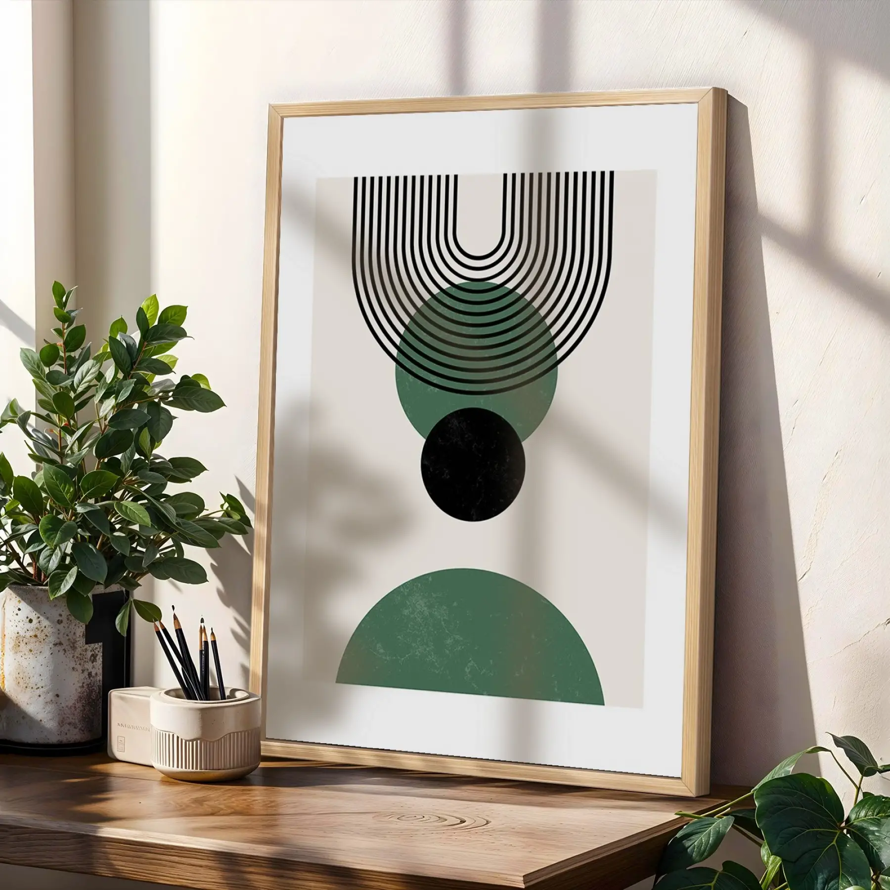 Minimalist Yeşil Kemerli 3lü Ahşap Çerçeveli Tablo Seti Poster Tablo Resim Çerçevesi Dekoratif Obje