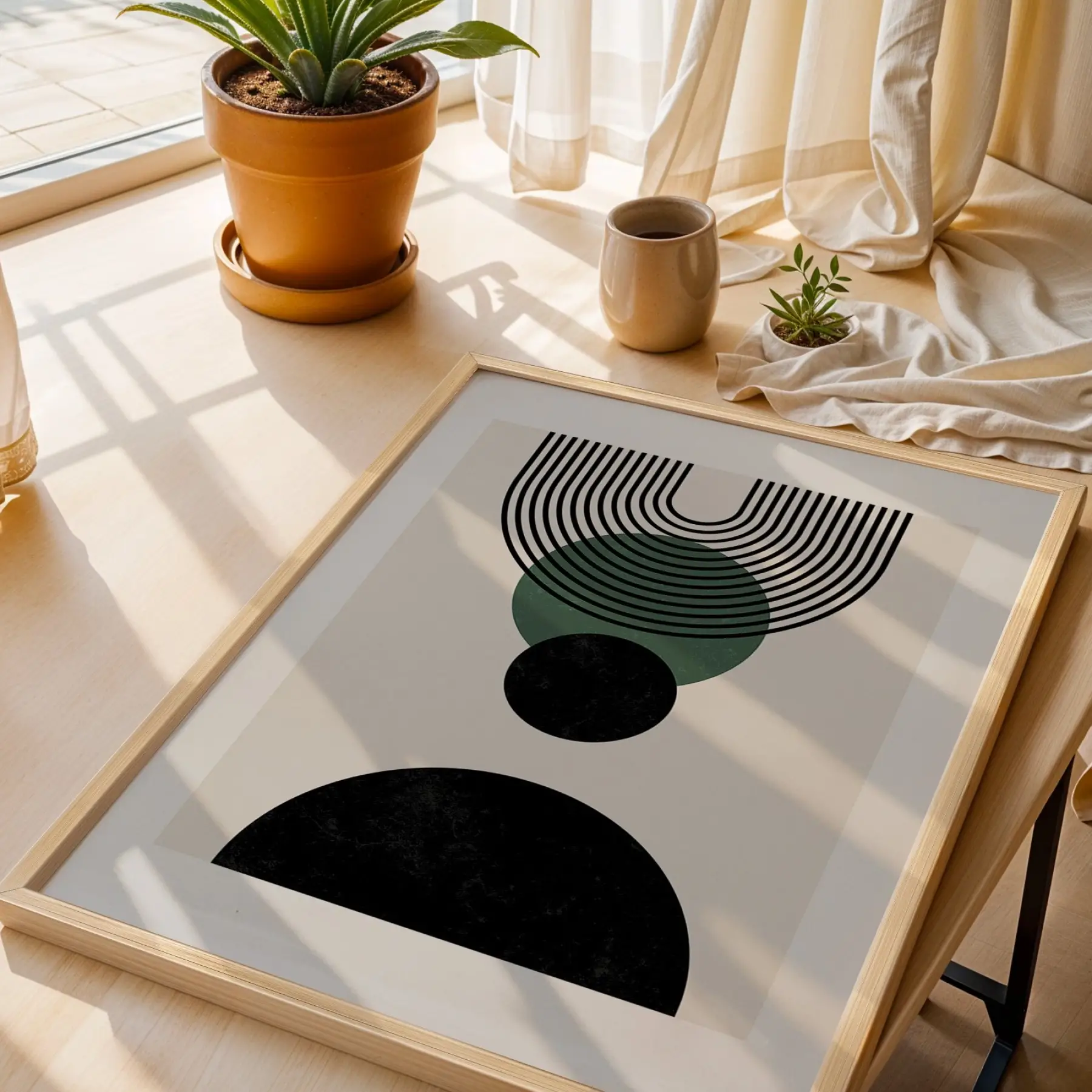Minimalist Yeşil Kemerli 3lü Ahşap Çerçeveli Tablo Seti Poster Tablo Resim Çerçevesi Dekoratif Obje