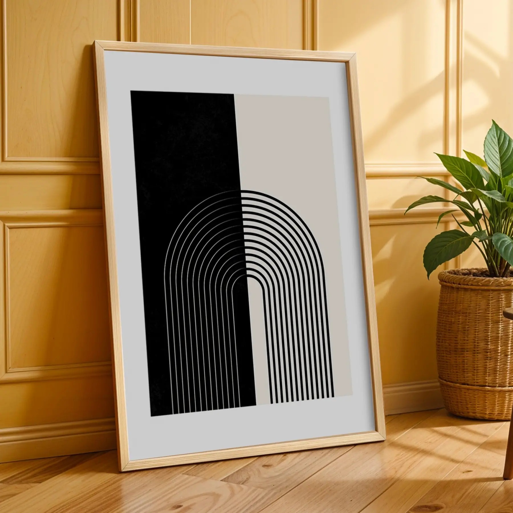 Minimalist Geometrik Formlar 3lü Ahşap Çerçeveli Tablo Seti Resim Çerçevesi Tablo Salon