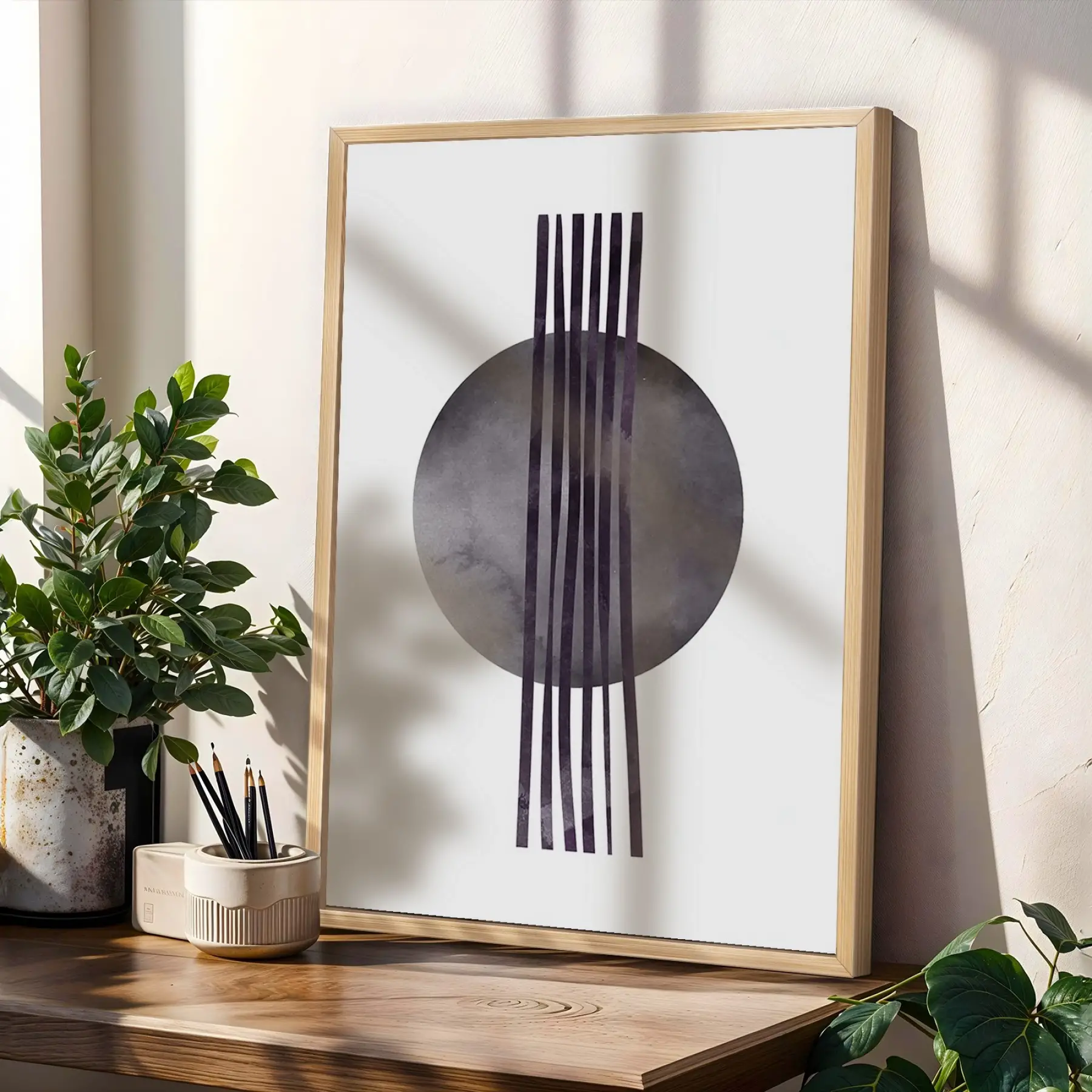 Minimalist Geometrik Formlar 3lü Ahşap Çerçeveli Tablo Seti Resim Çerçevesi Tablo Salon