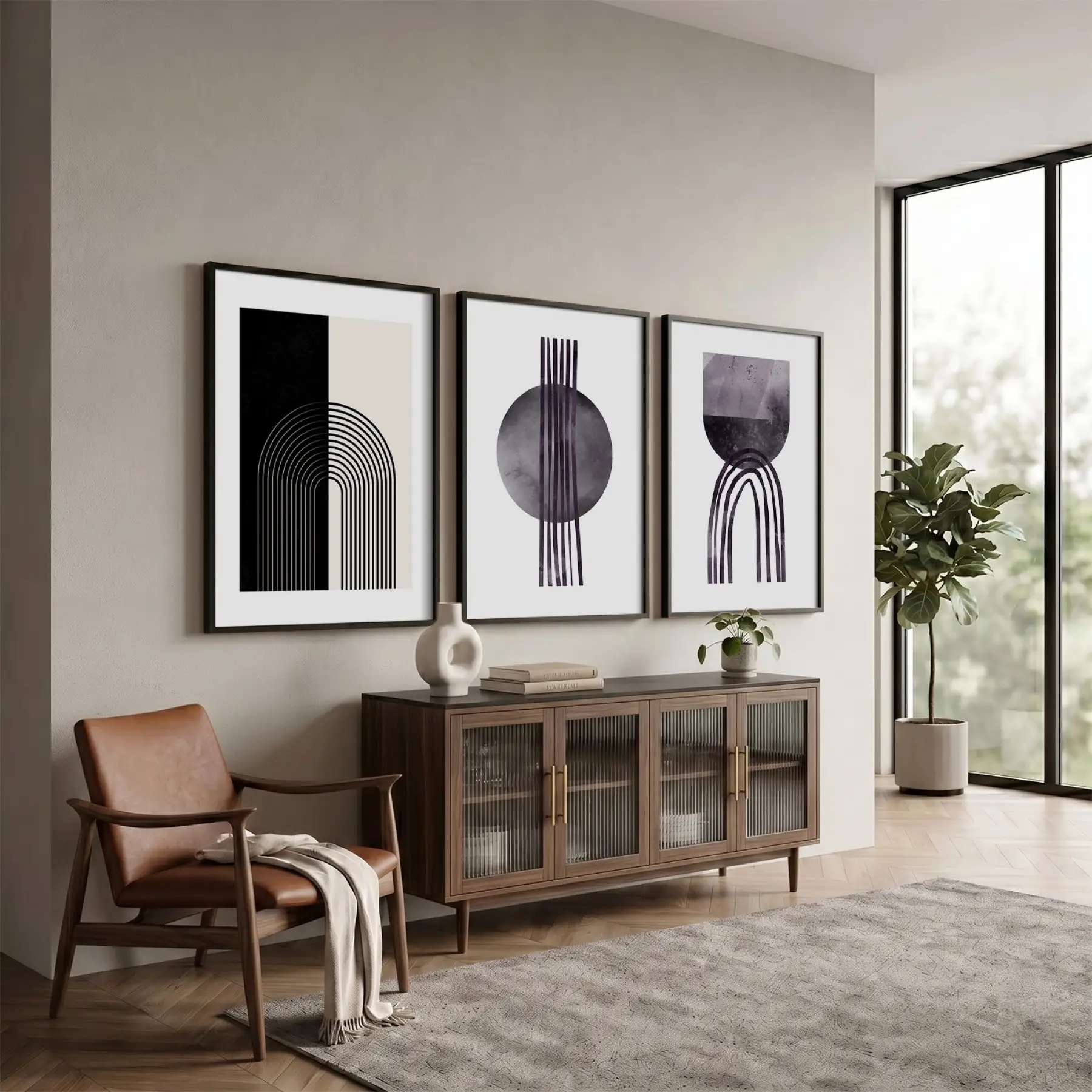 Minimalist Geometrik Formlar 3lü Siyah Çerçeveli Tablo Seti Duvar Tablo Oda Dekorasyonu Salon