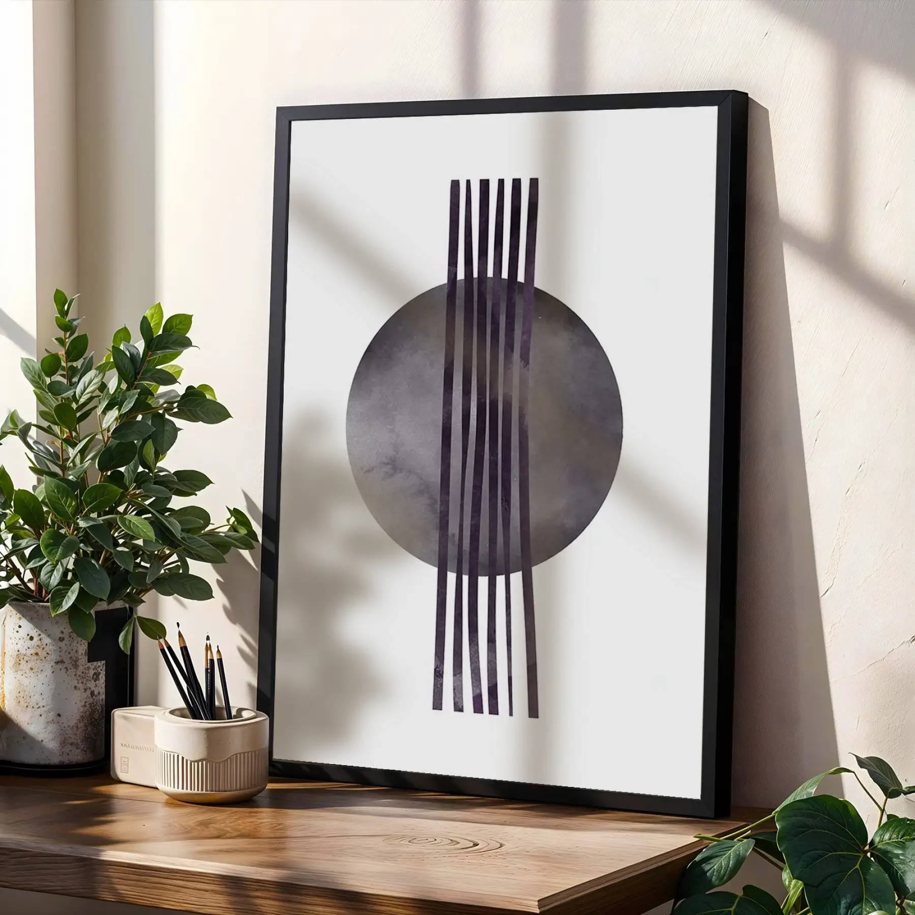 Minimalist Geometrik Formlar 3lü Siyah Çerçeveli Tablo Seti Duvar Tablo Oda Dekorasyonu Salon