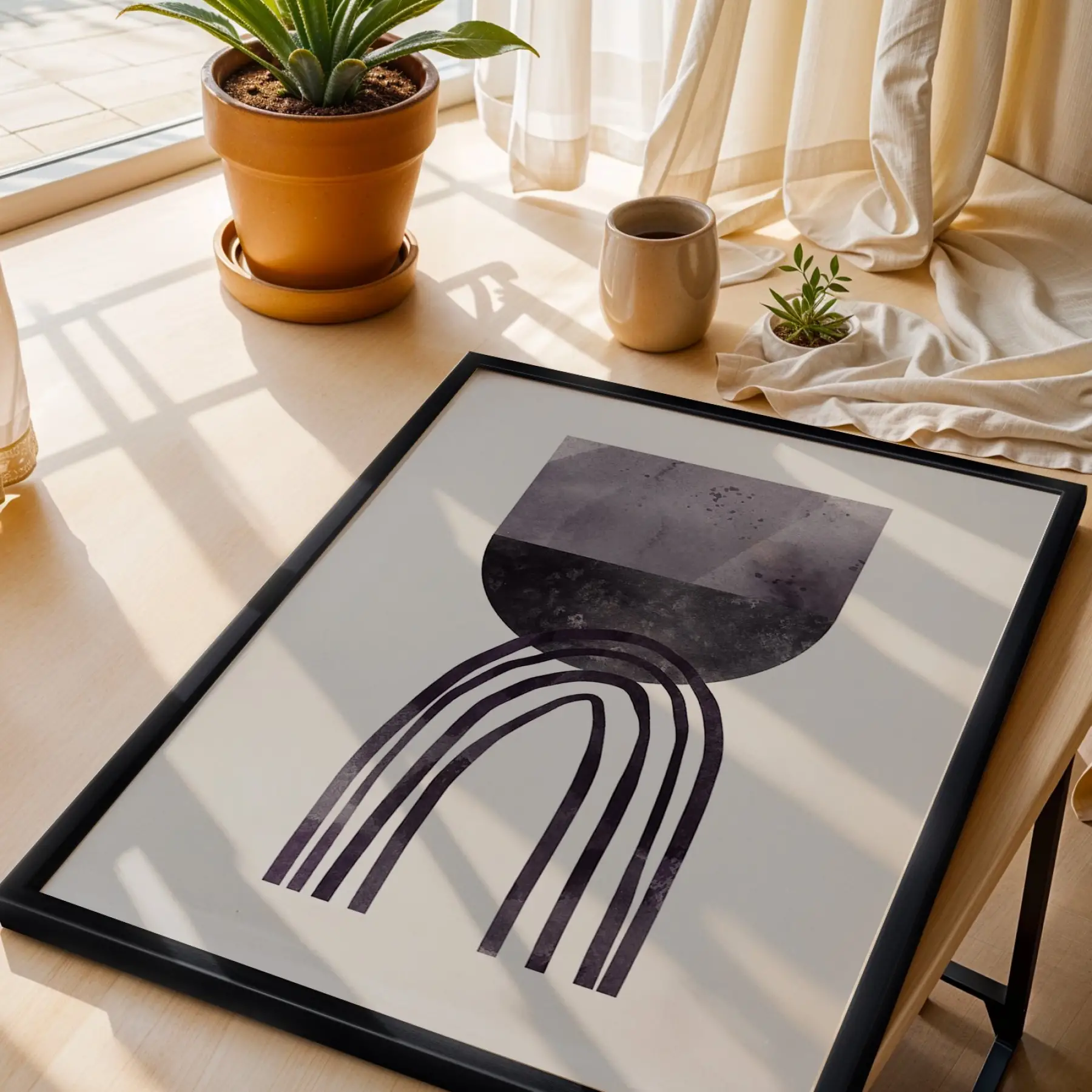Minimalist Geometrik Formlar 3lü Siyah Çerçeveli Tablo Seti Duvar Tablo Oda Dekorasyonu Salon