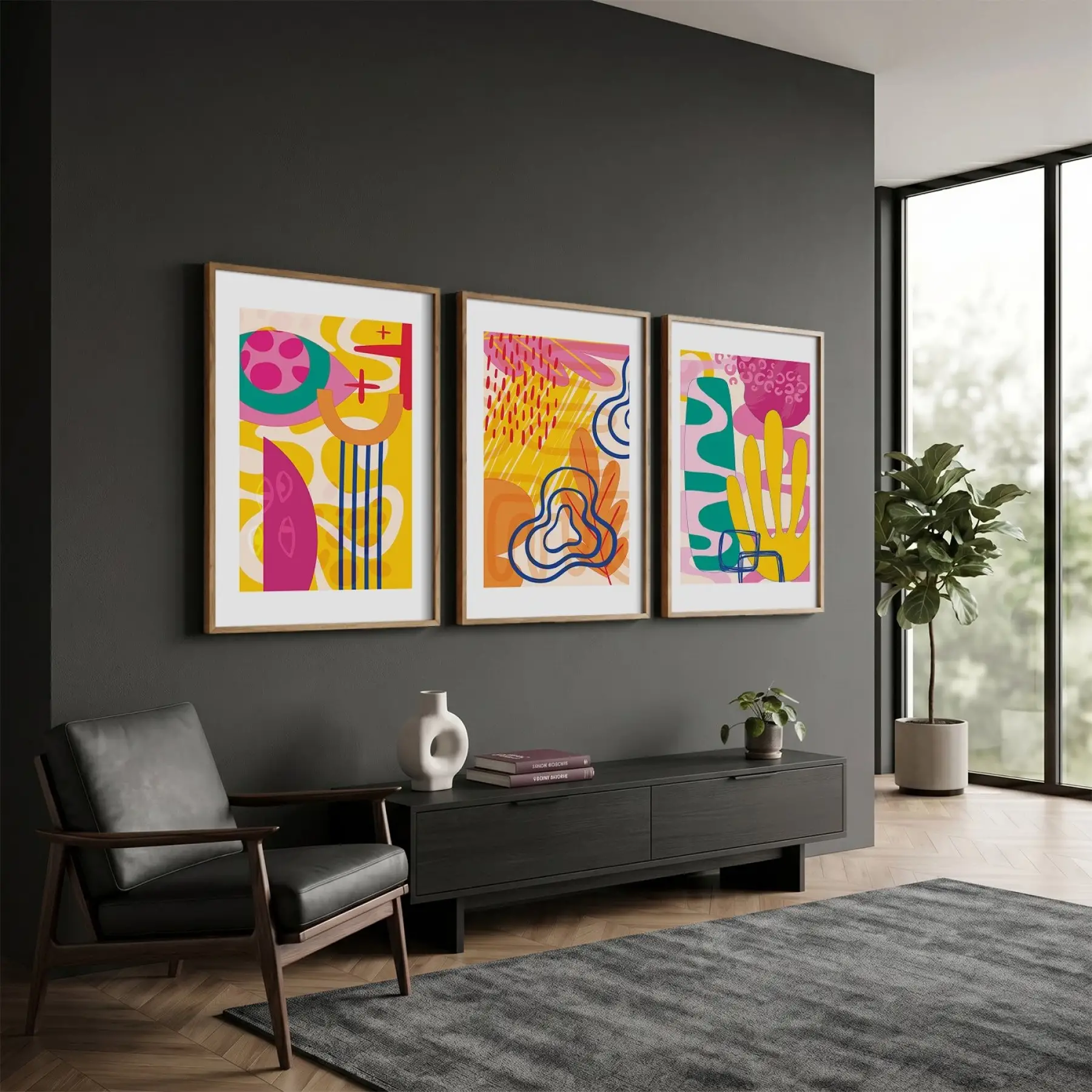 Renkli Soyut Enerji 3lü Ahşap Çerçeveli Tablo Seti Poster Tablo Duvar Tablo Ev Dekorasyonu