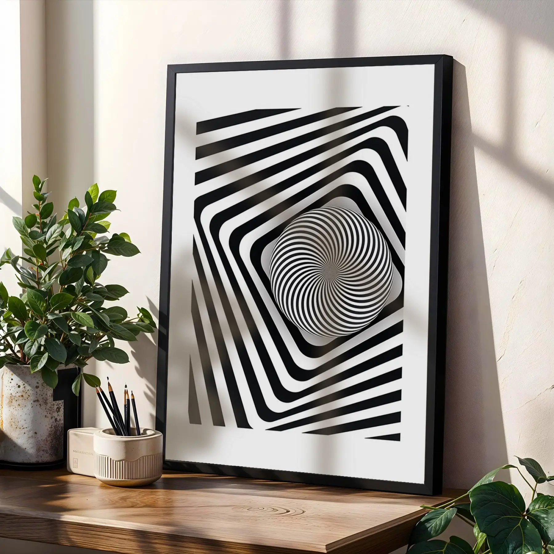 Dinamik Siyah Beyaz Optik Sanat 3lü Siyah Çerçeveli Tablo Seti Tablo Çerçeve Salon Duvar Tablo