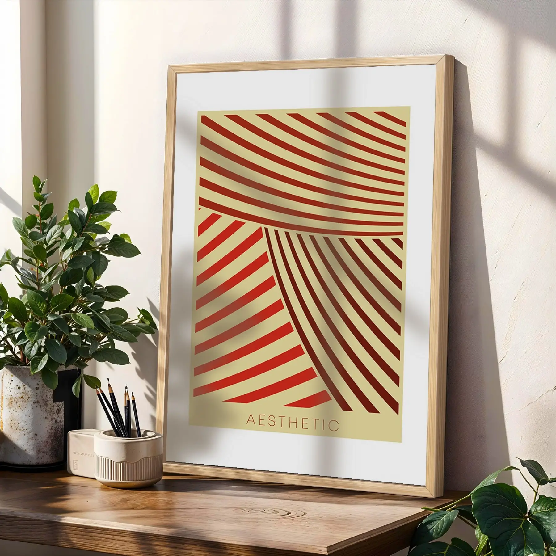Terracotta Geometrik Formlar 3lü Ahşap Çerçeveli Tablo Seti Resim Çerçevesi Tablo Salon