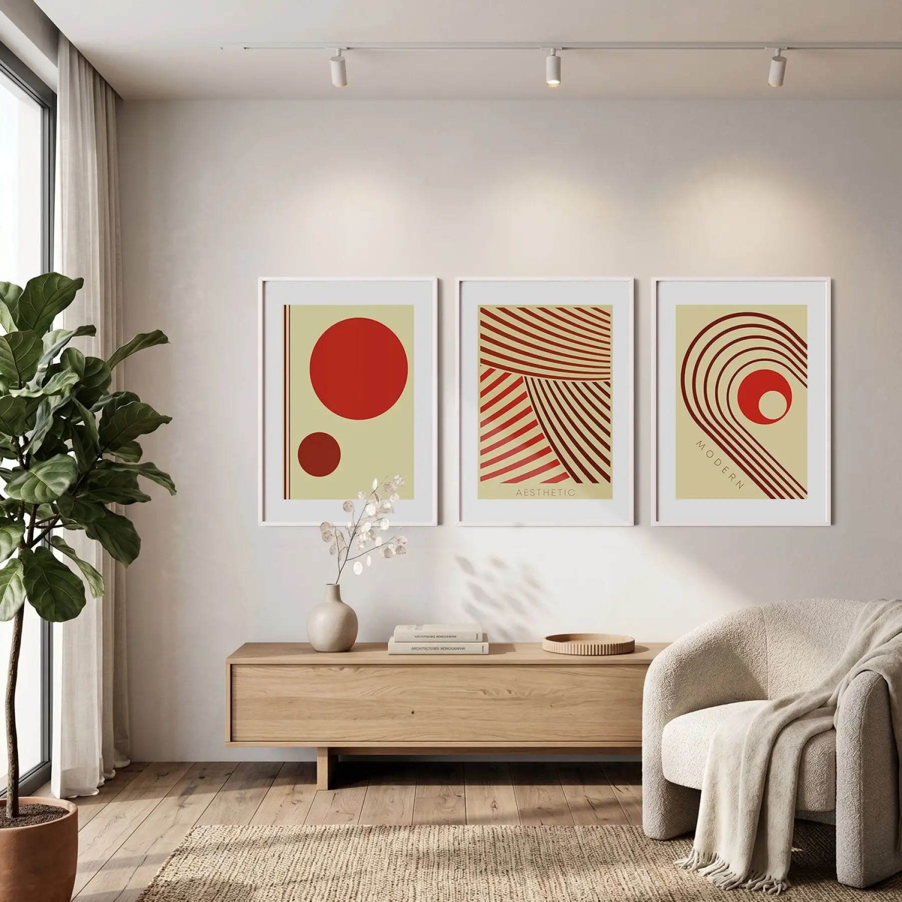 Terracotta Geometrik Formlar 3lü Beyaz Çerçeveli Tablo Seti Poster Tablo Duvar Tablo Ev Dekorasyonu
