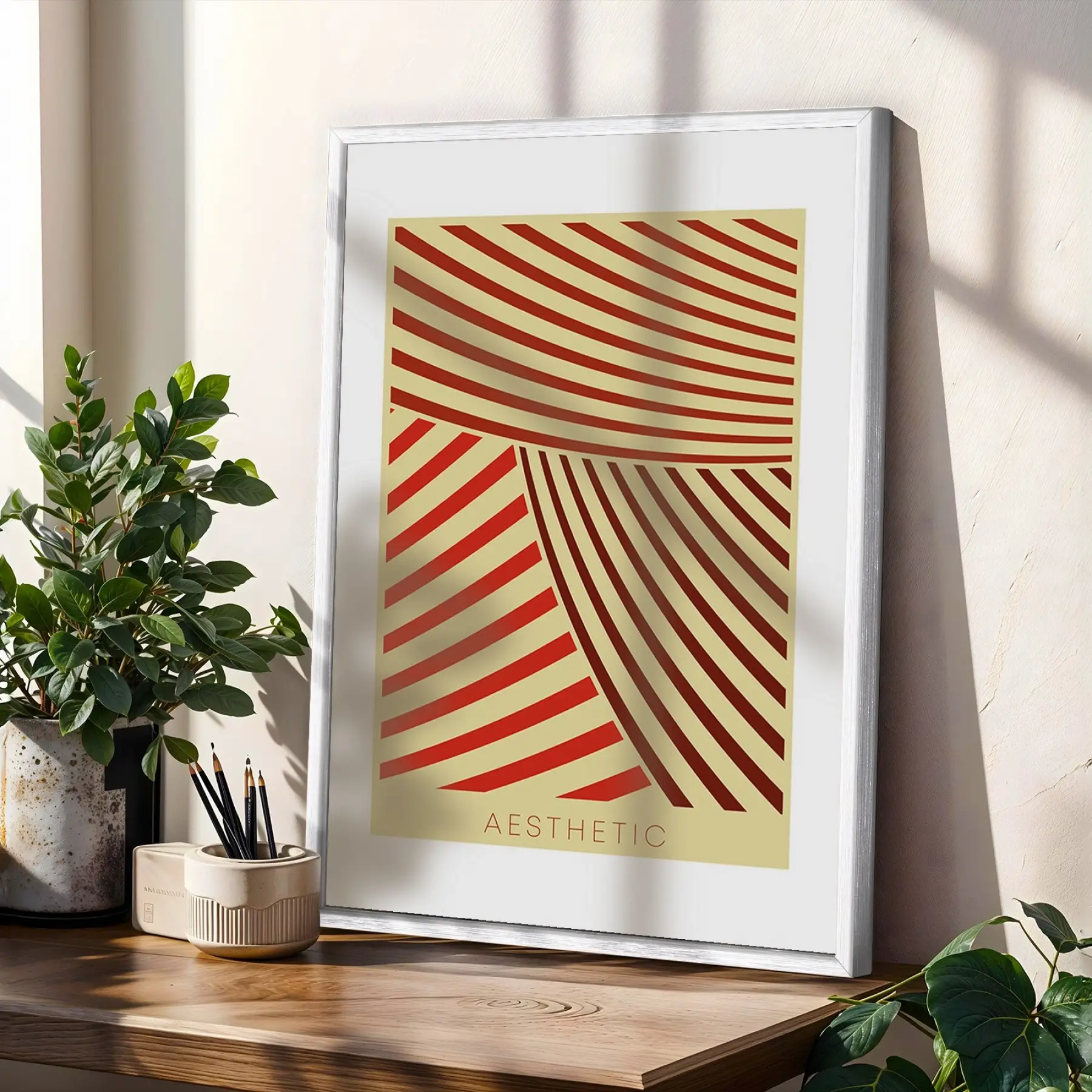 Terracotta Geometrik Formlar 3lü Beyaz Çerçeveli Tablo Seti Poster Tablo Duvar Tablo Ev Dekorasyonu
