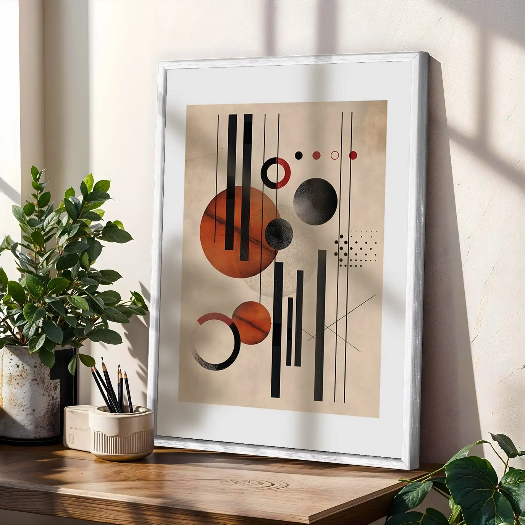 Terracotta Yeşil Geometrik Denge 3lü Beyaz Çerçeveli Tablo Seti Poster Tablo Resim Çerçevesi