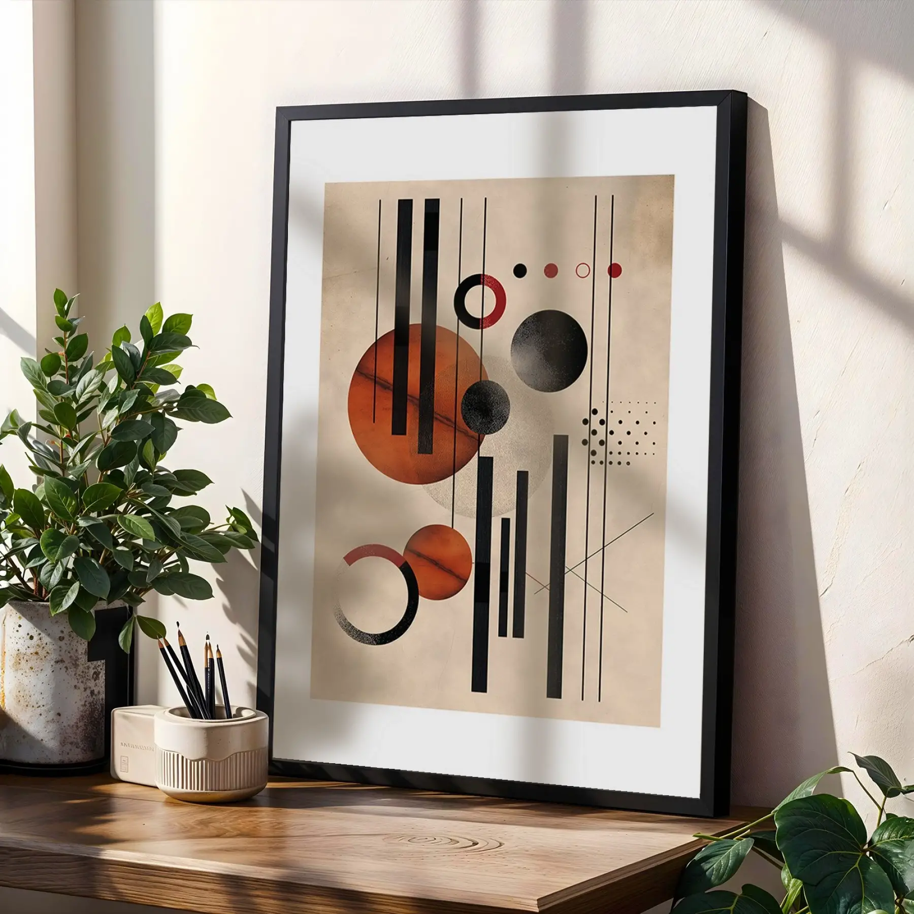 Terracotta Yeşil Geometrik Denge 3lü Siyah Çerçeveli Tablo Seti Poster Tablo Resim Çerçevesi