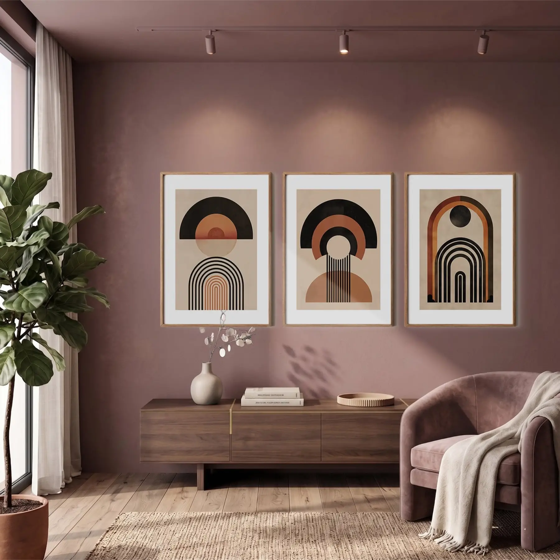 Modern Kemerler Sanat Seti 3lü Ahşap Çerçeveli Tablo Seti Duvar Tablo Oda Dekorasyonu Salon