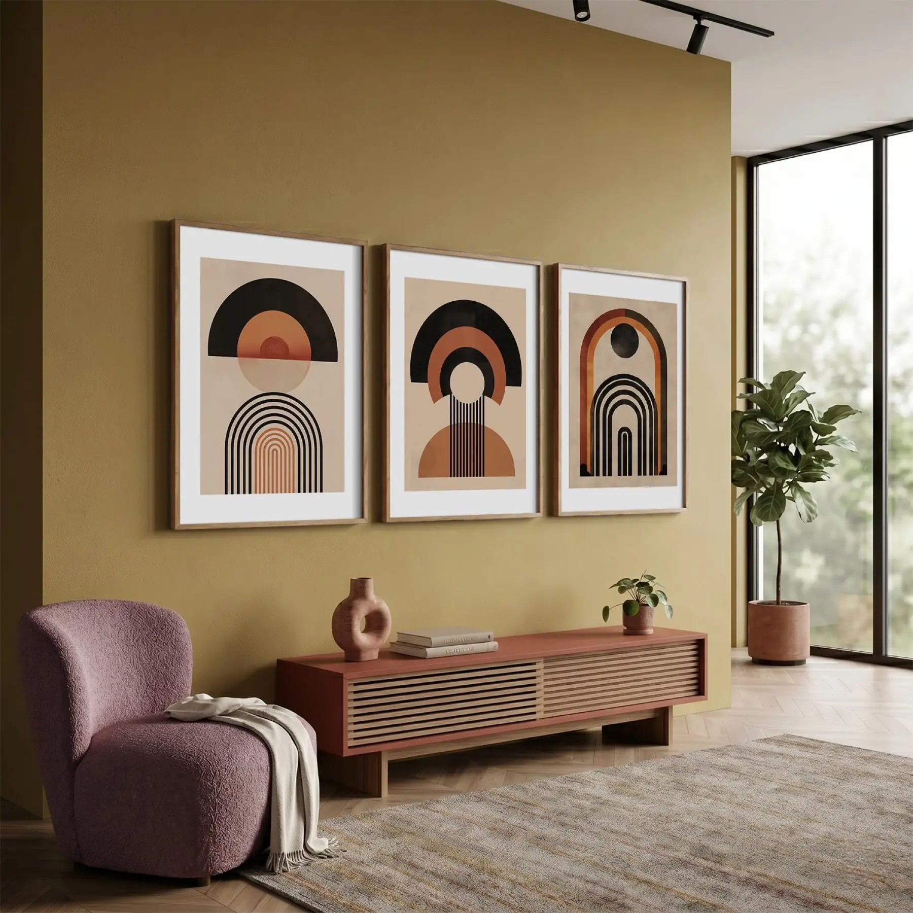 Modern Kemerler Sanat Seti 3lü Ahşap Çerçeveli Tablo Seti Duvar Tablo Oda Dekorasyonu Salon