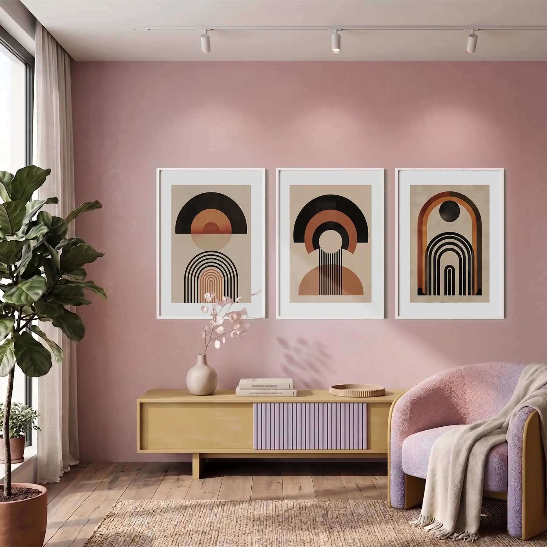 Modern Kemerler Sanat Seti 3lü Beyaz Çerçeveli Tablo Seti Poster Tablo Resim Çerçevesi Dekoratif