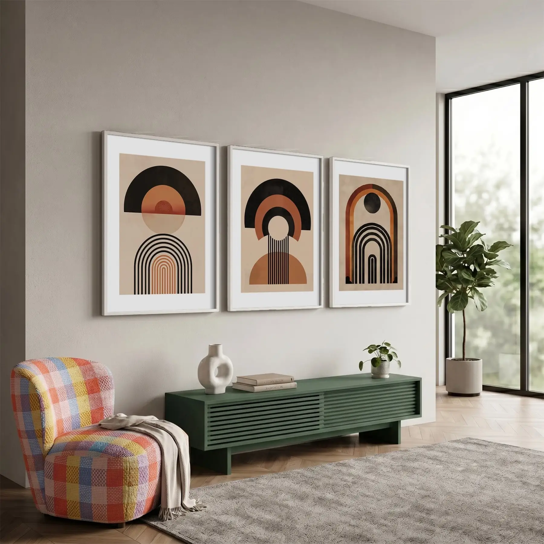 Modern Kemerler Sanat Seti 3lü Beyaz Çerçeveli Tablo Seti Poster Tablo Resim Çerçevesi Dekoratif