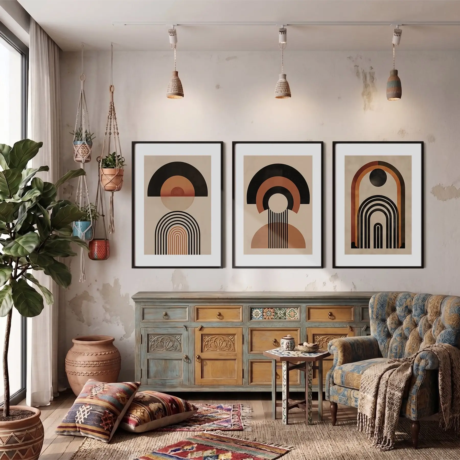 Modern Kemerler Sanat Seti 3lü Siyah Çerçeveli Tablo Seti Salon Duvar Tablo Poster Tablo