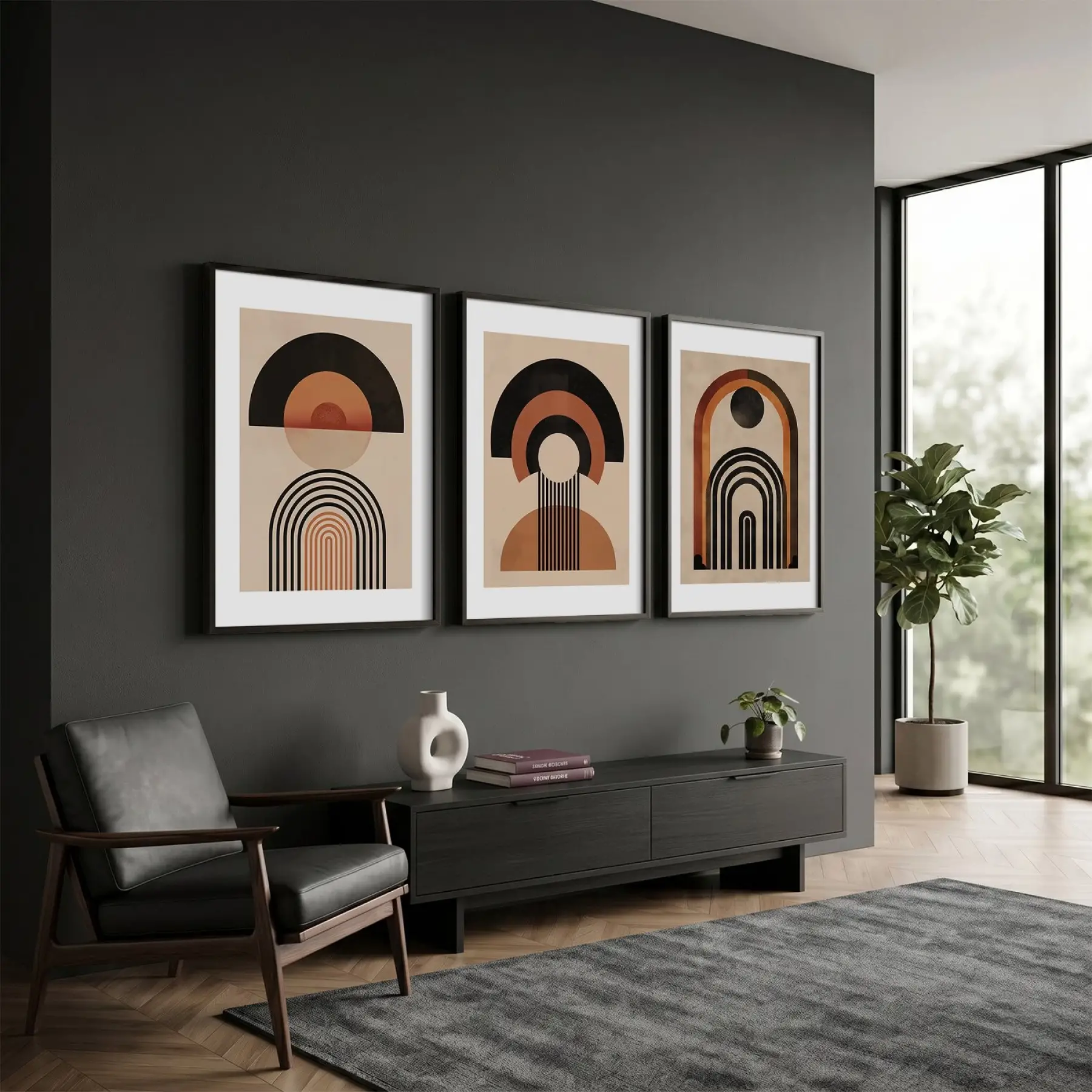 Modern Kemerler Sanat Seti 3lü Siyah Çerçeveli Tablo Seti Salon Duvar Tablo Poster Tablo