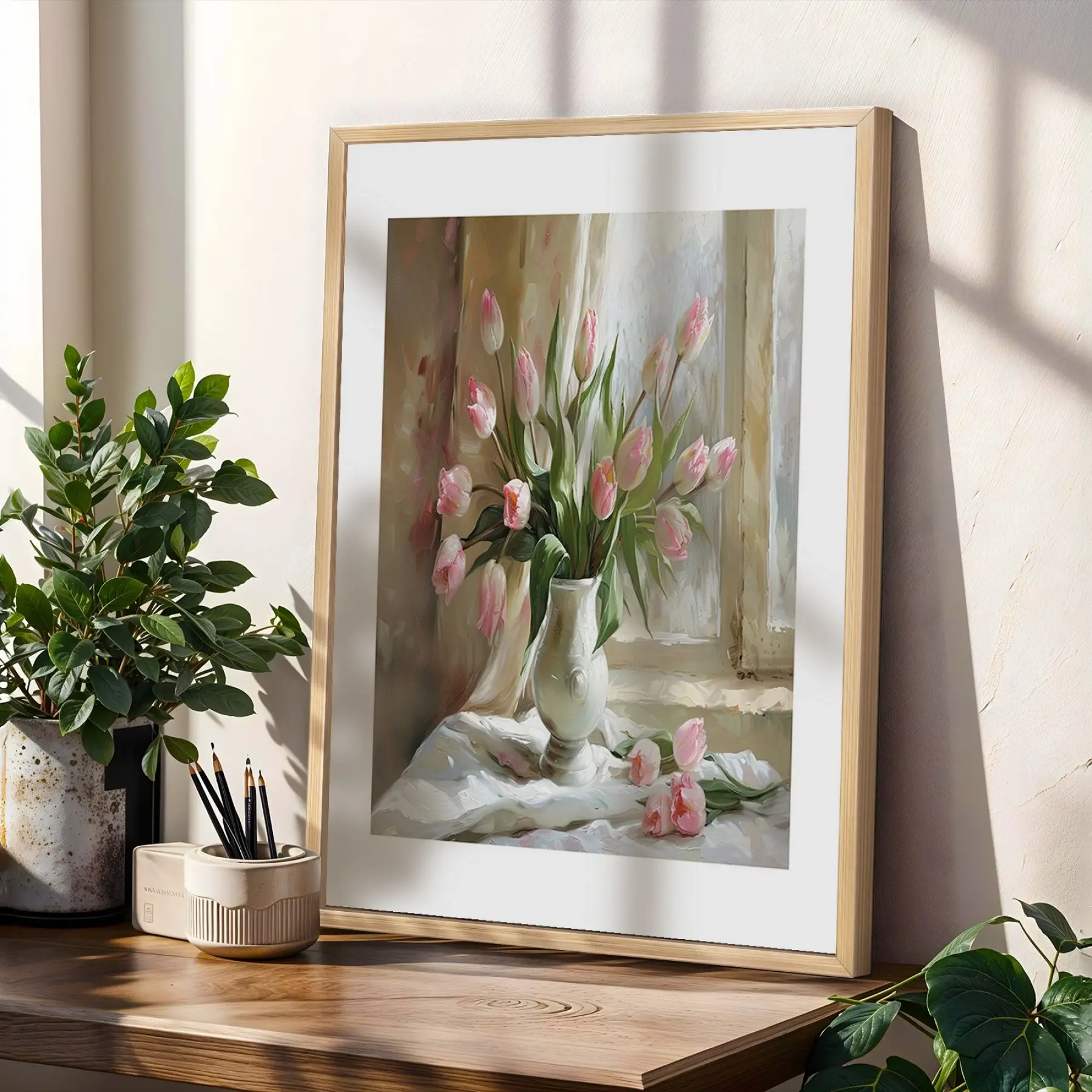 Doğadan Pastel Esintiler 3lü Ahşap Çerçeveli Tablo Seti Salon Duvar Tablo Poster Tablo