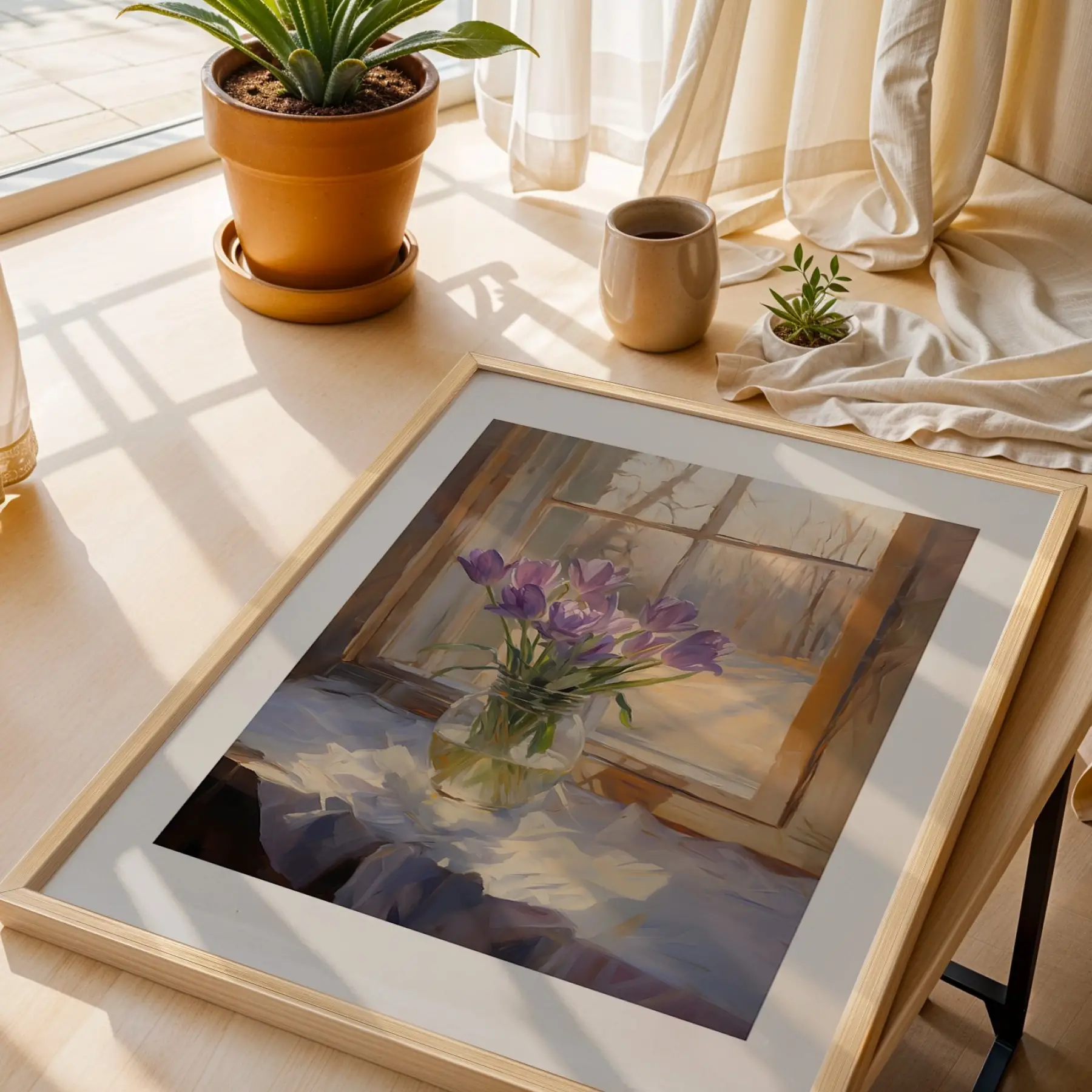 Doğadan Pastel Esintiler 3lü Ahşap Çerçeveli Tablo Seti Salon Duvar Tablo Poster Tablo