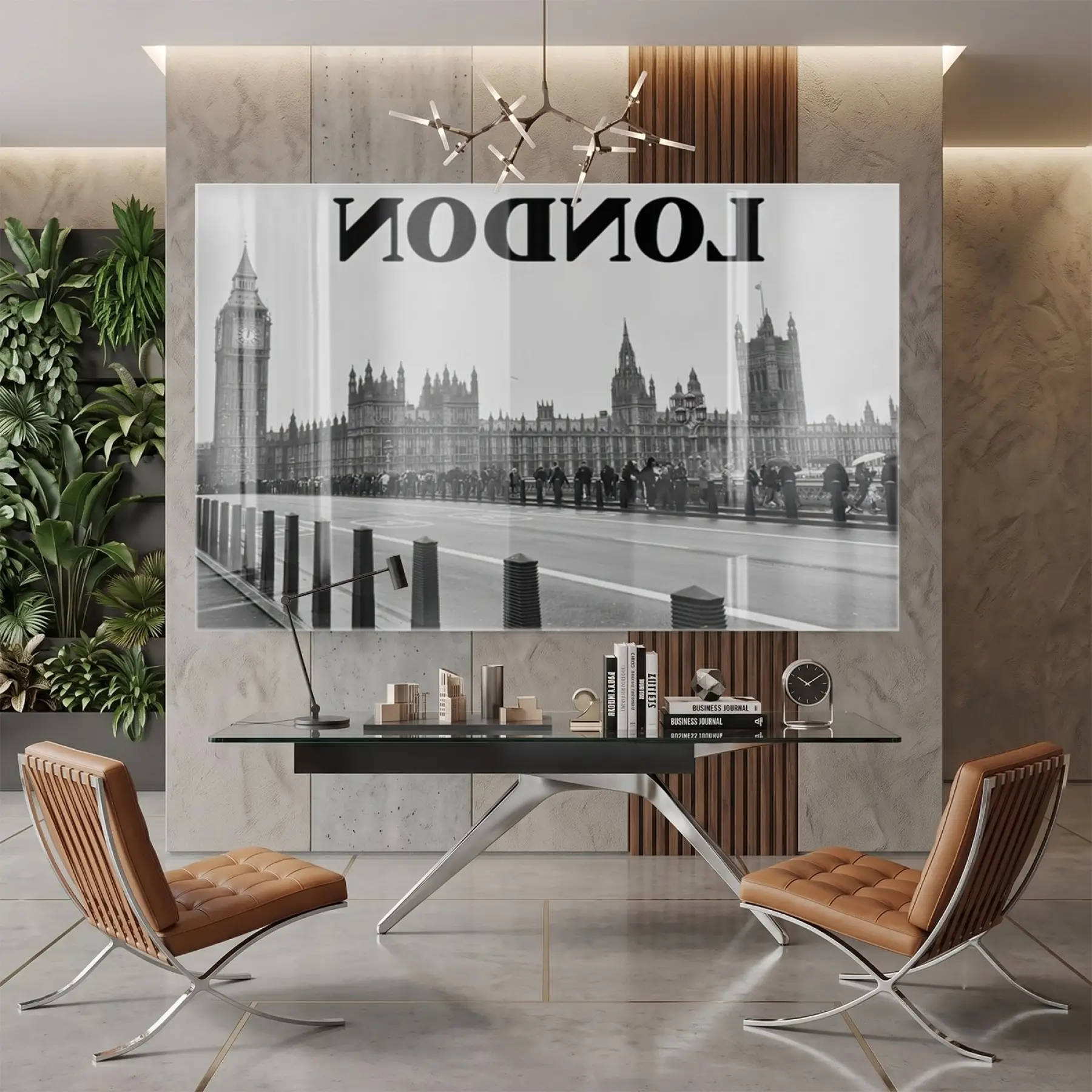 Londra Manzarası Siyah Beyaz Tekli Cam Tablo Yatak Odası Koridor Duvar Dekoru