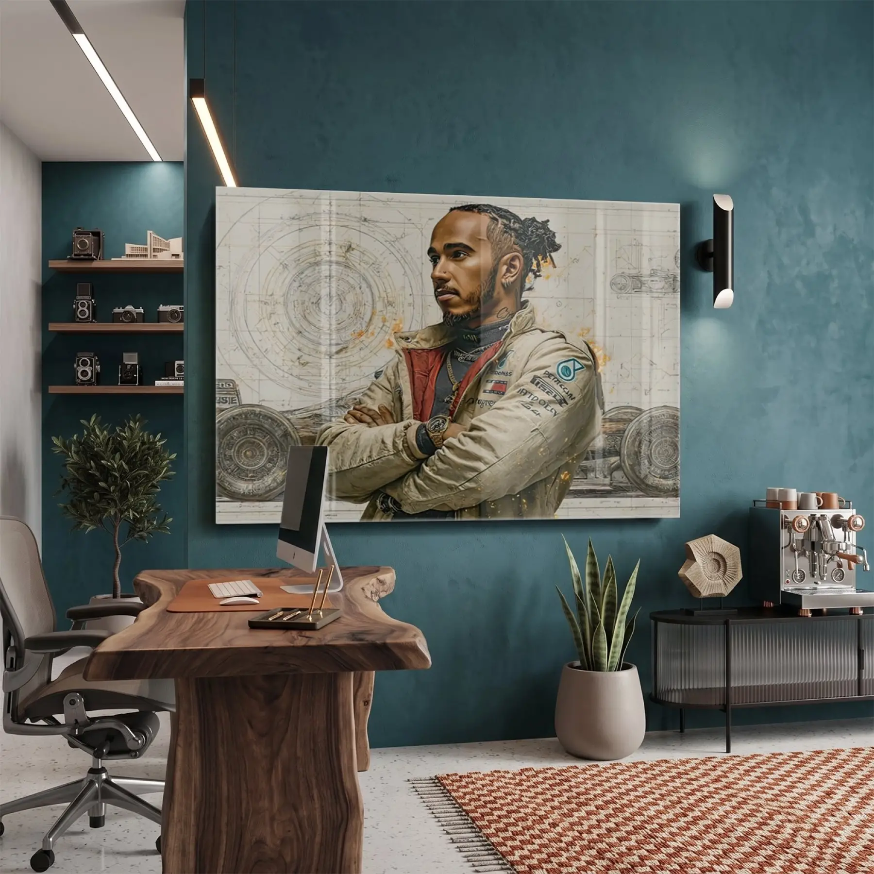 Yarışçı Portresi Teknik Bej Tekli Cam Tablo Duvar Salon Aksesuarları