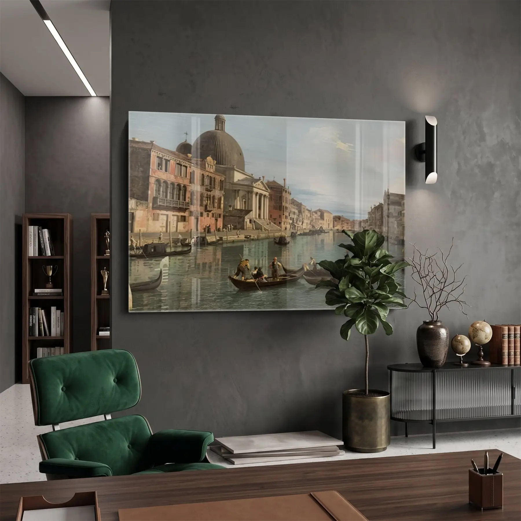 Venedik Kanal Tonları Tekli Cam Tablo Ev Dekorasyonu Oda