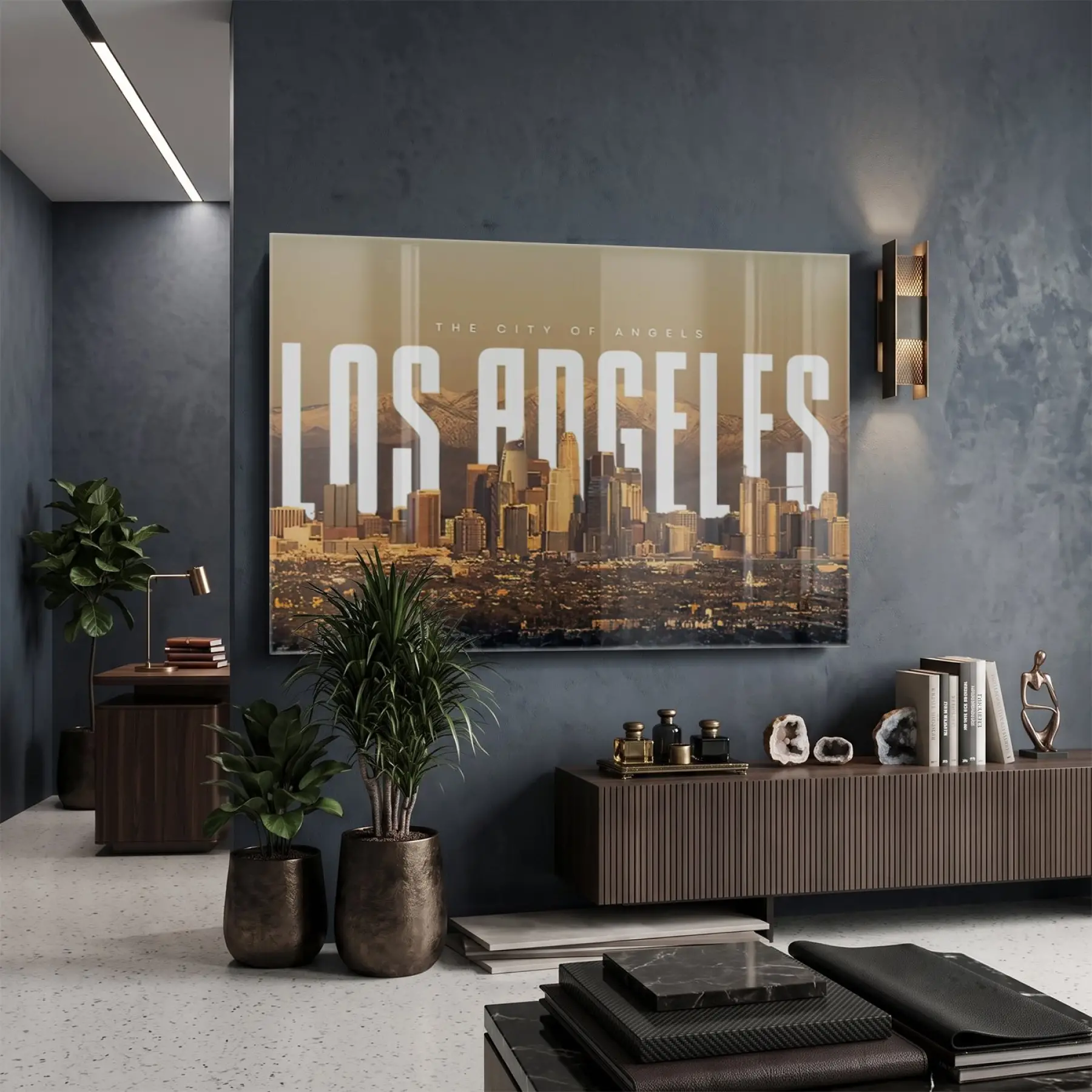 Los Angeles Sıcak Bej Tonları Tekli Cam Tablo Ev Dekorasyonu Oda