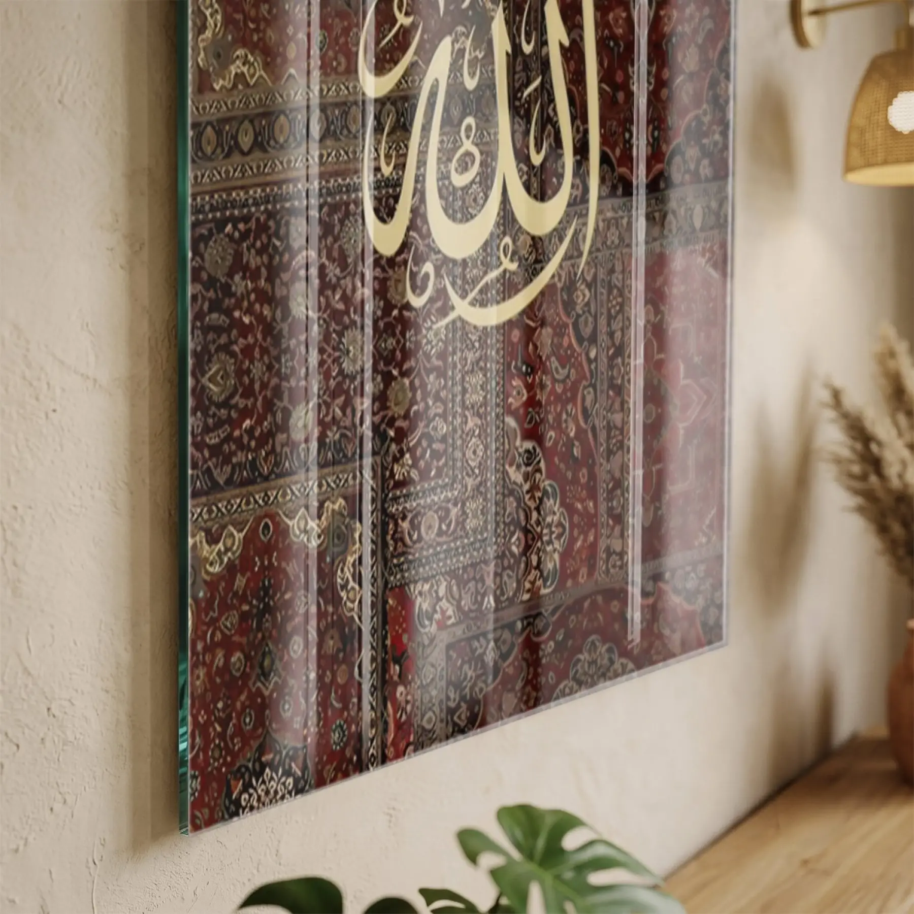 Hat Sanatı Bordo Altın Ton Tekli Cam Tablo Poster Dekoratif Obje
