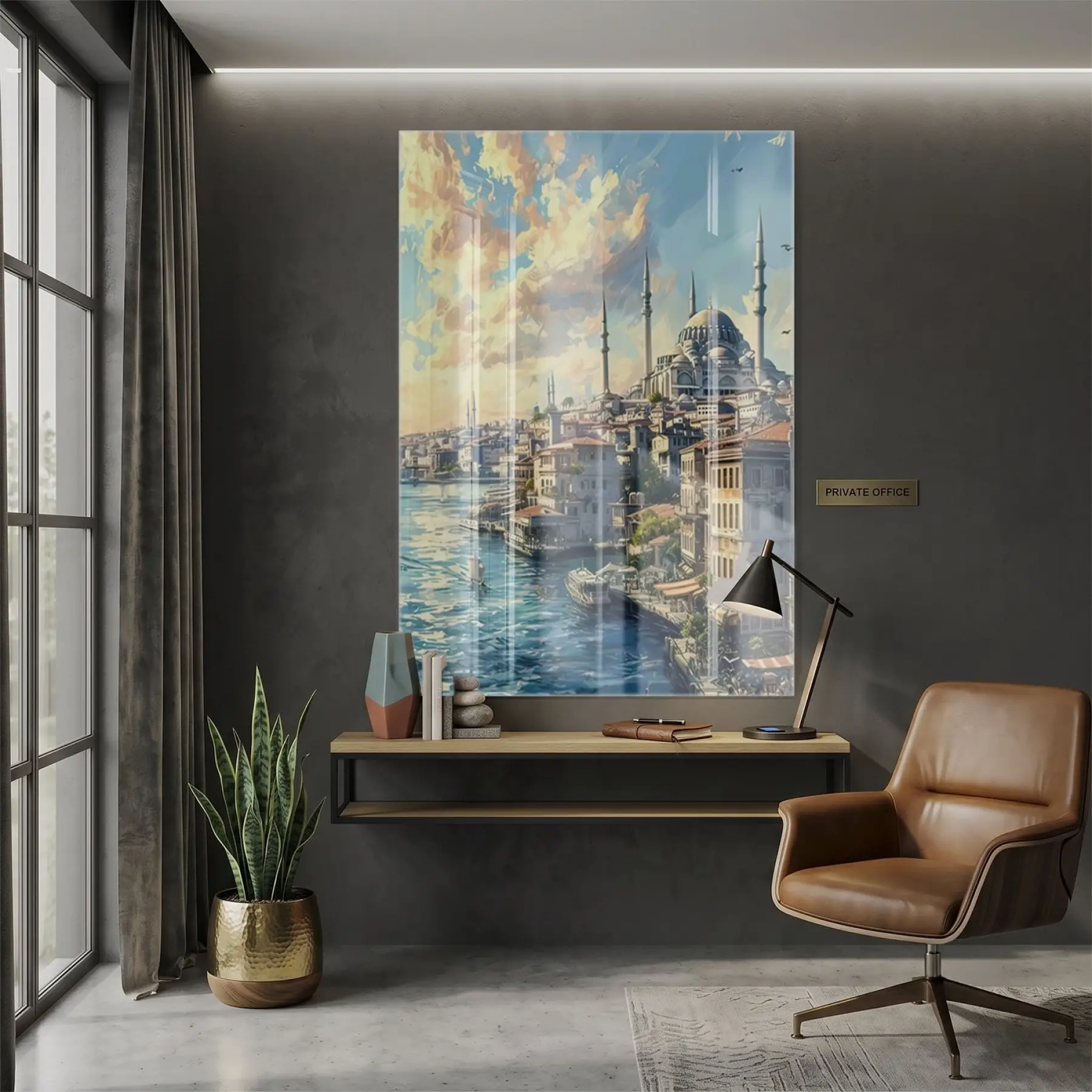 İstanbul Manzarası Aydınlık Pastel Tonlar Tekli Cam Tablo Duvar Salon Aksesuarları