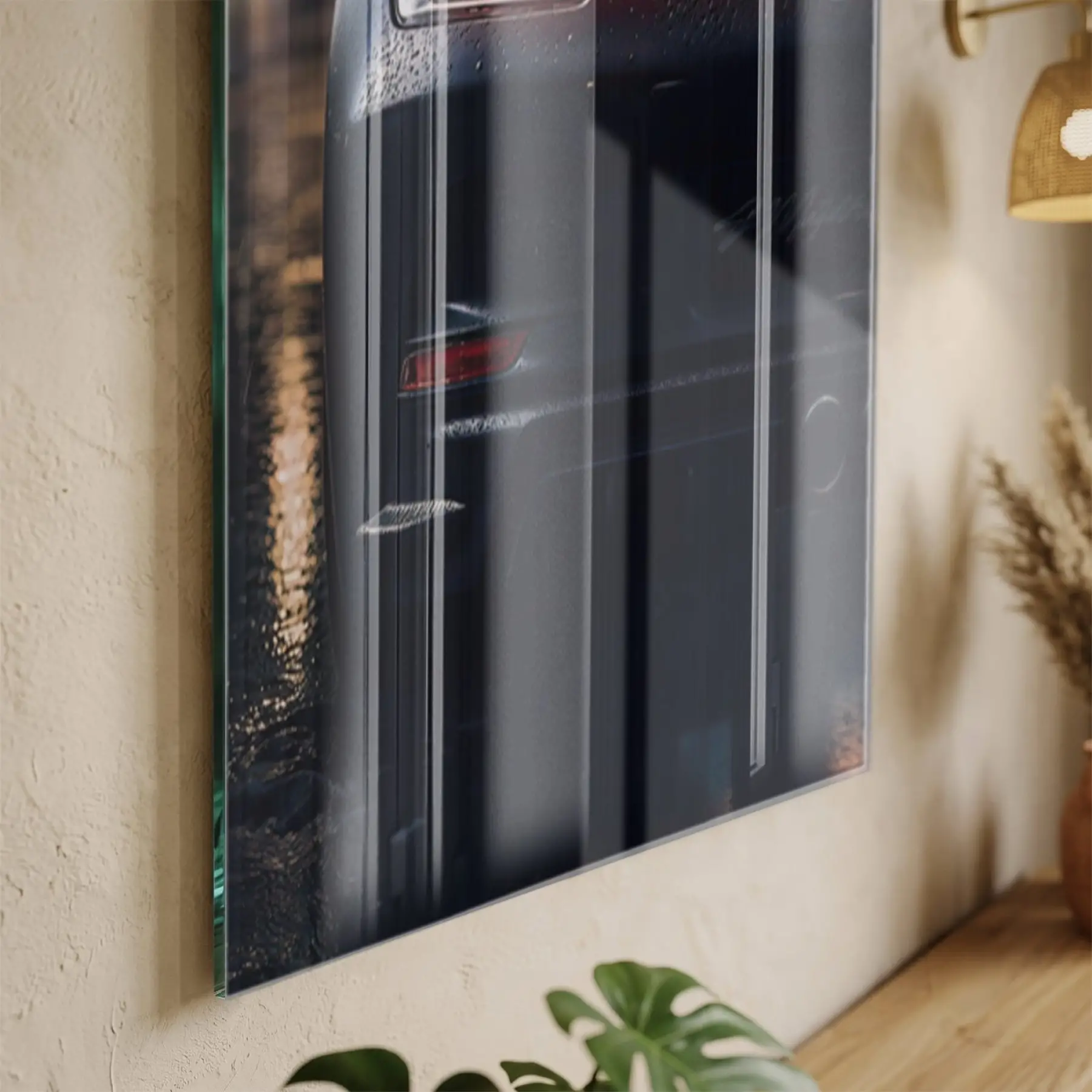 Spor Araba Koyu Gece Kırmızı Tekli Cam Tablo Poster Dekoratif Obje