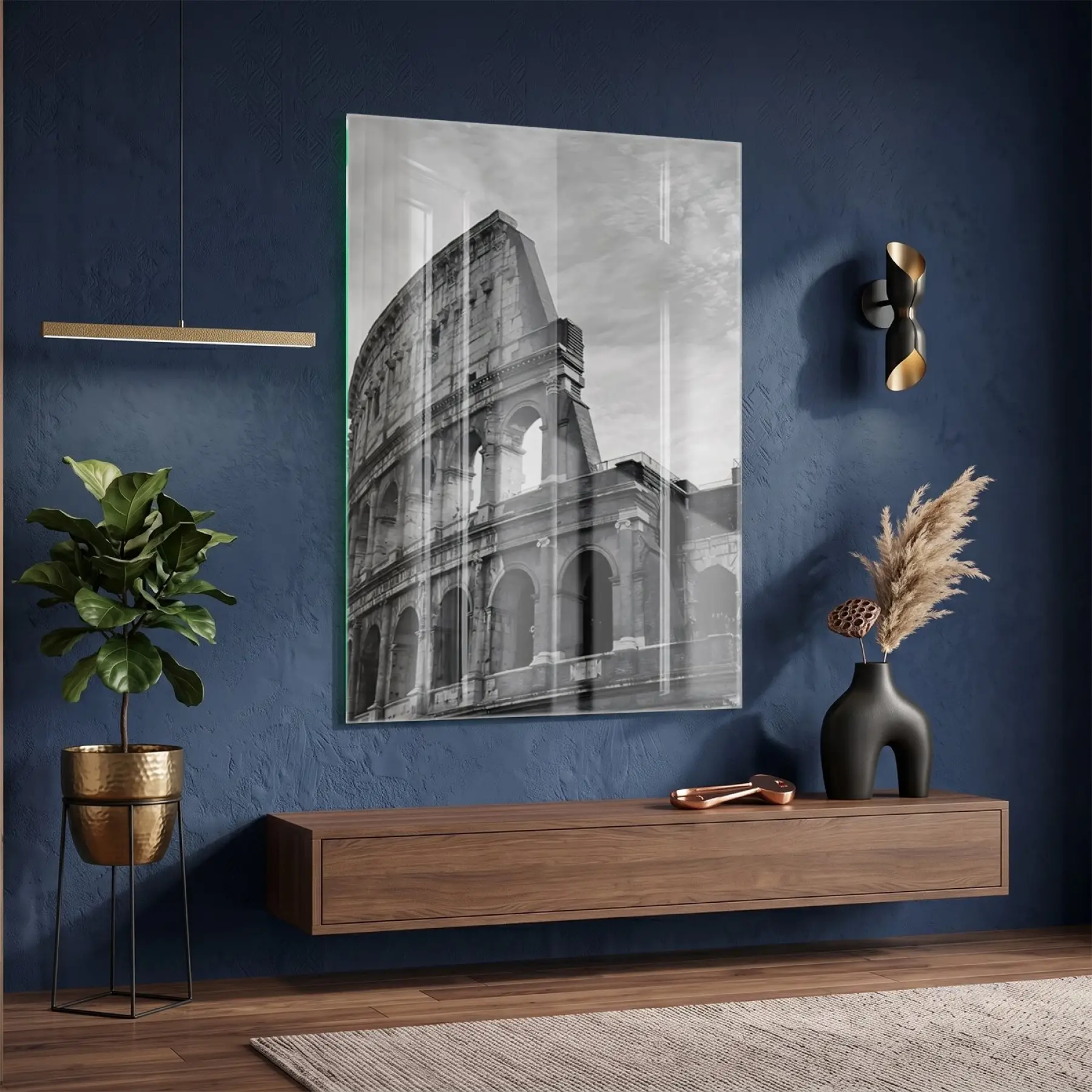 Kolezyum Gri Tonlamalı Tekli Cam Tablo Salon Oturma Odası Duvar Dekoru