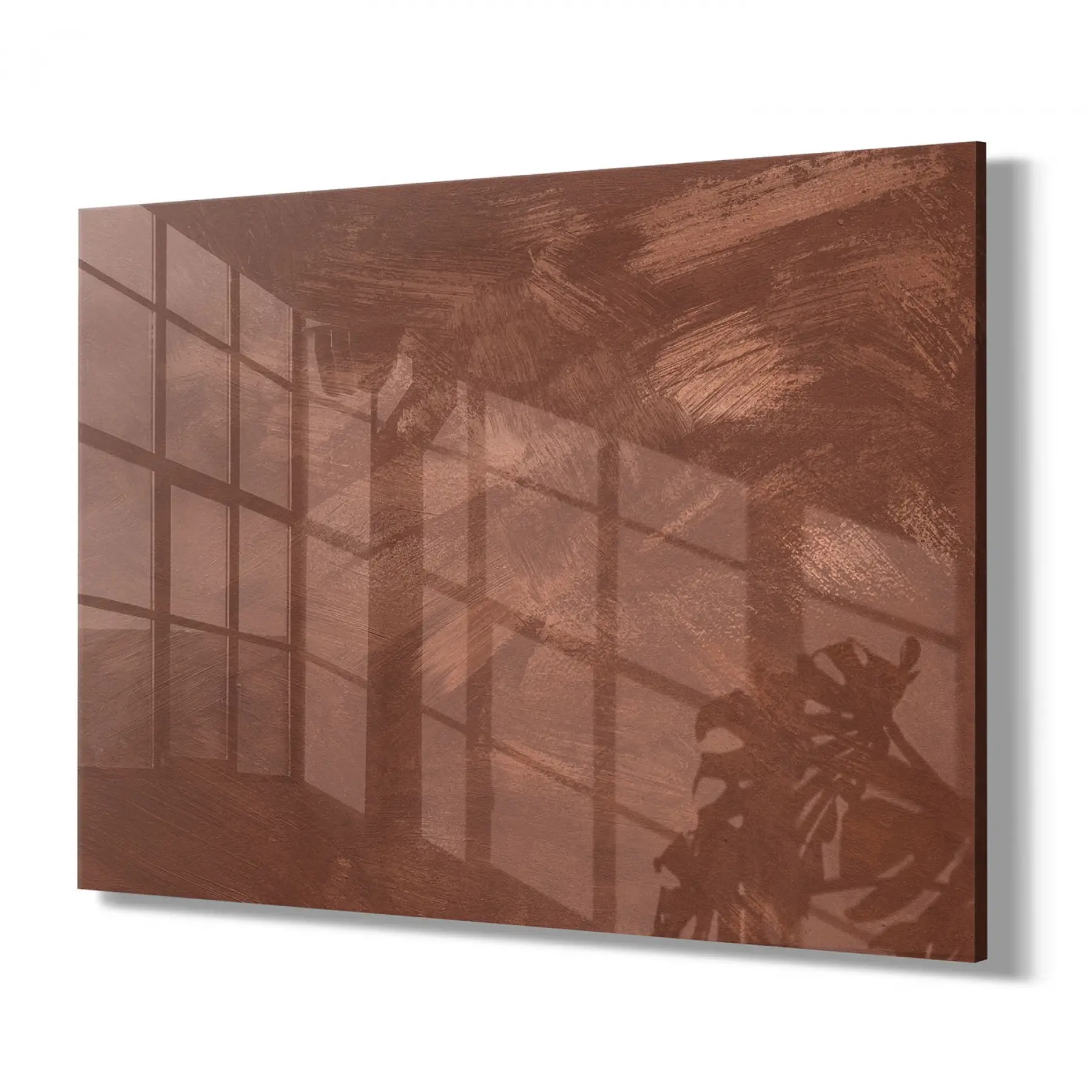 Kiremit Tonları Soyut Tekli Yatay Cam Tablo