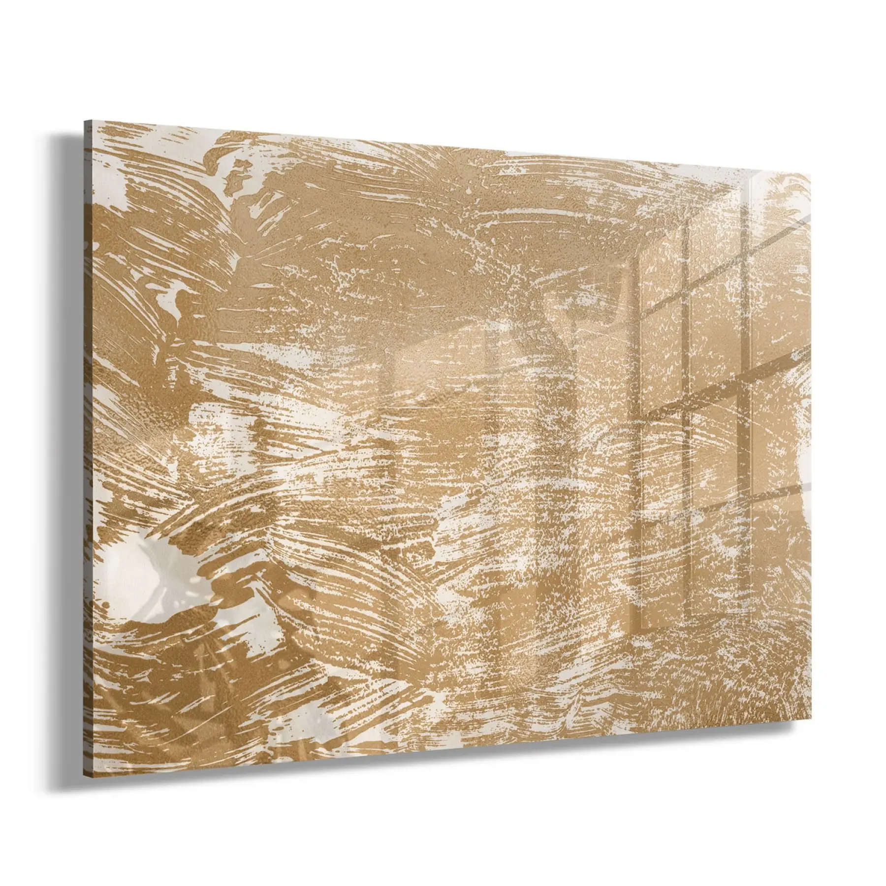 Krem Tonlar Tekli Yatay Cam Tablo