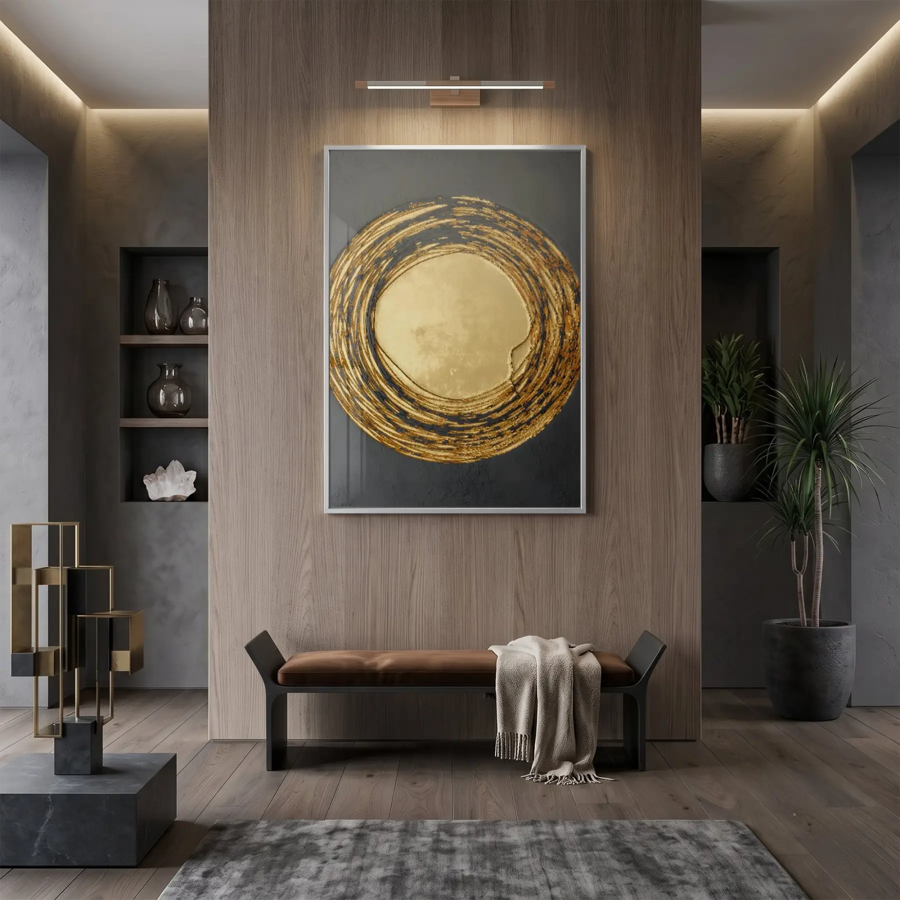 Altın Spiral Siyah Tonları Tekli Gümüş Metal Çerçeveli Cam Tablo Duvar Salon Aksesuarları
