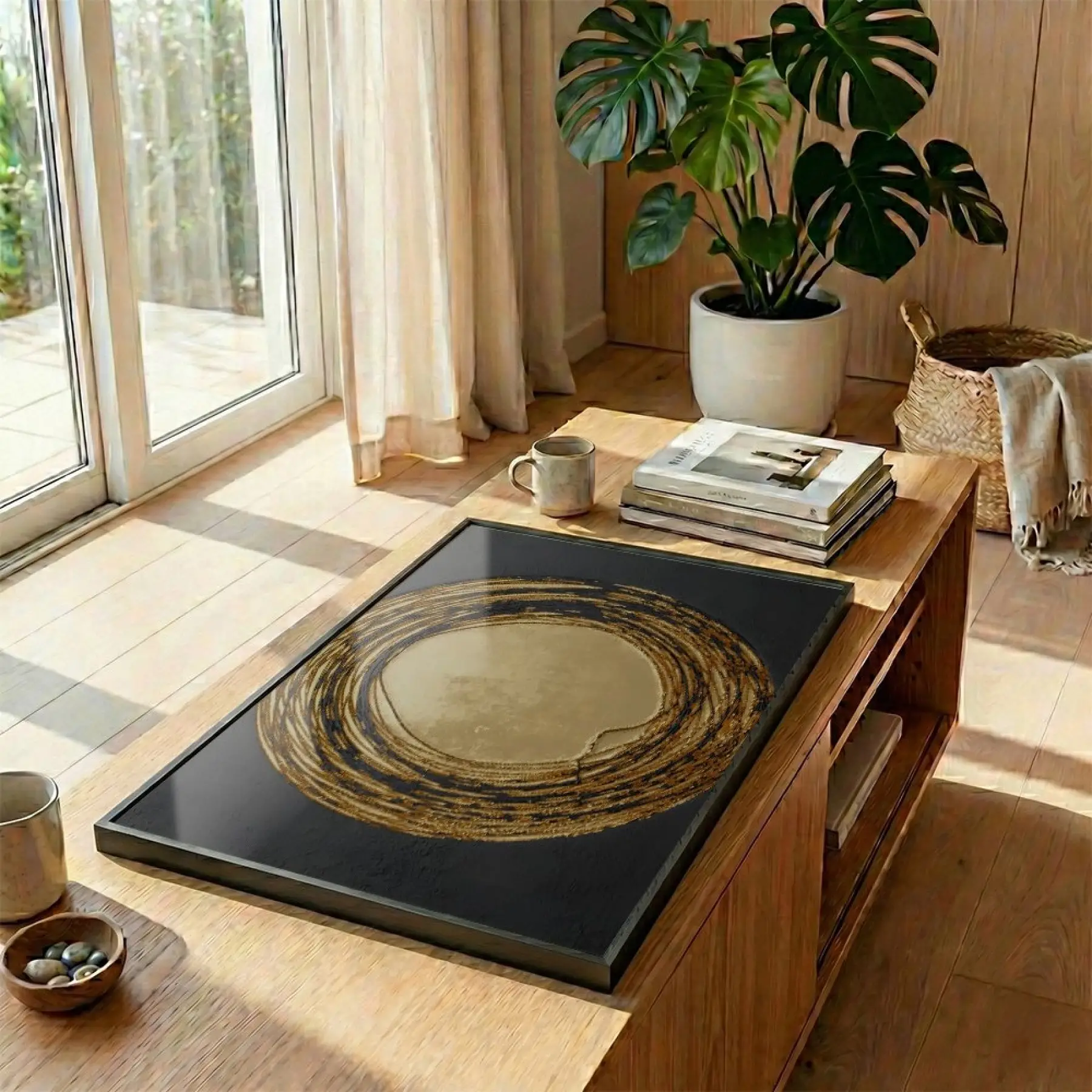 Altın Spiral Siyah Tonları Tekli Metal Çerçeveli Cam Tablo Ev Dekorasyonu Oda