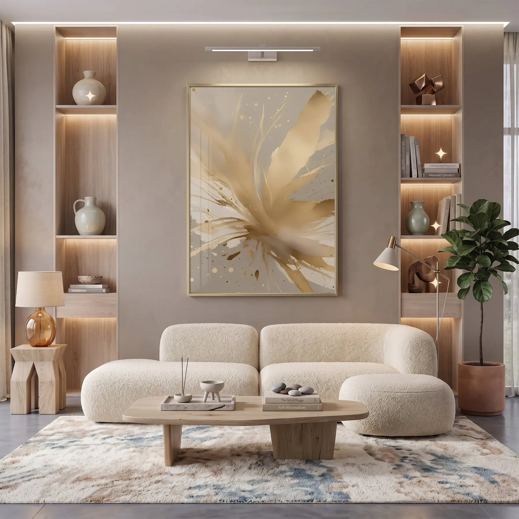 Soyut Patlama Sıcak Altın Bej Tekli Gold Metal Çerçeveli Cam Tablo Duvar Salon