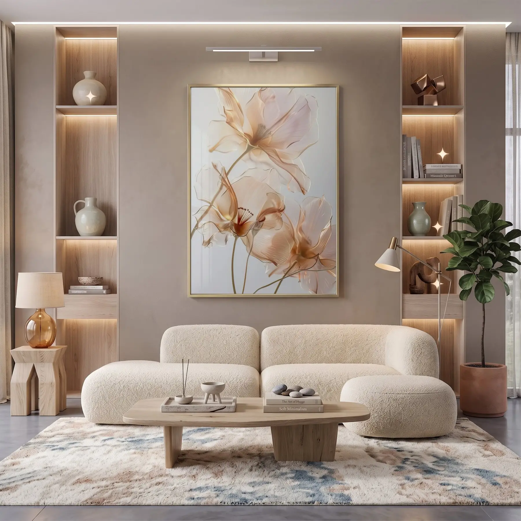 Şeffaf Çiçekler Sıcak Şeftali Tonları Tekli Gold Metal Çerçeveli Cam Tablo Poster Dekoratif