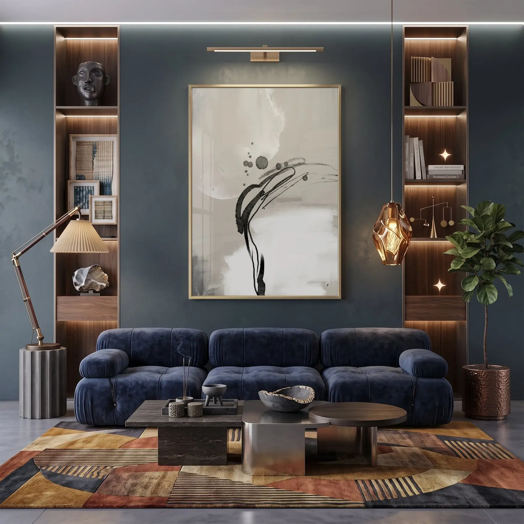 Soyut Akış Açık Bej Tonları Tekli Gold Metal Çerçeveli Cam Tablo Poster Dekoratif