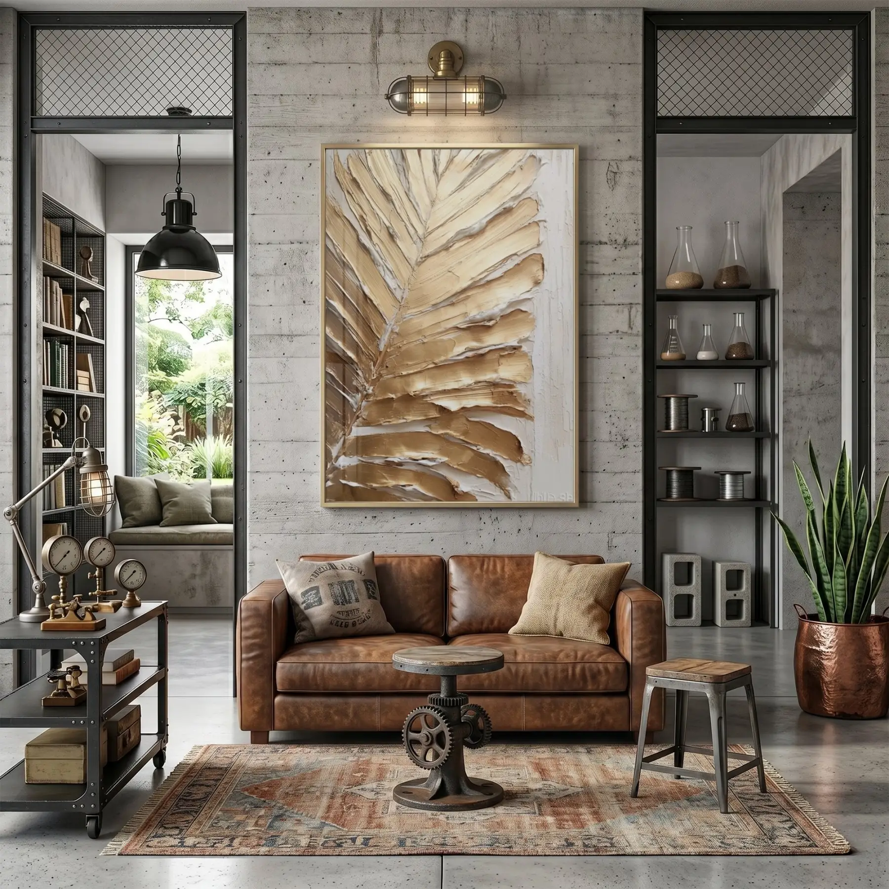 Dokulu Yaprak Sıcak Altın Tekli Gold Metal Çerçeveli Cam Tablo Ev Dekorasyonu Oda