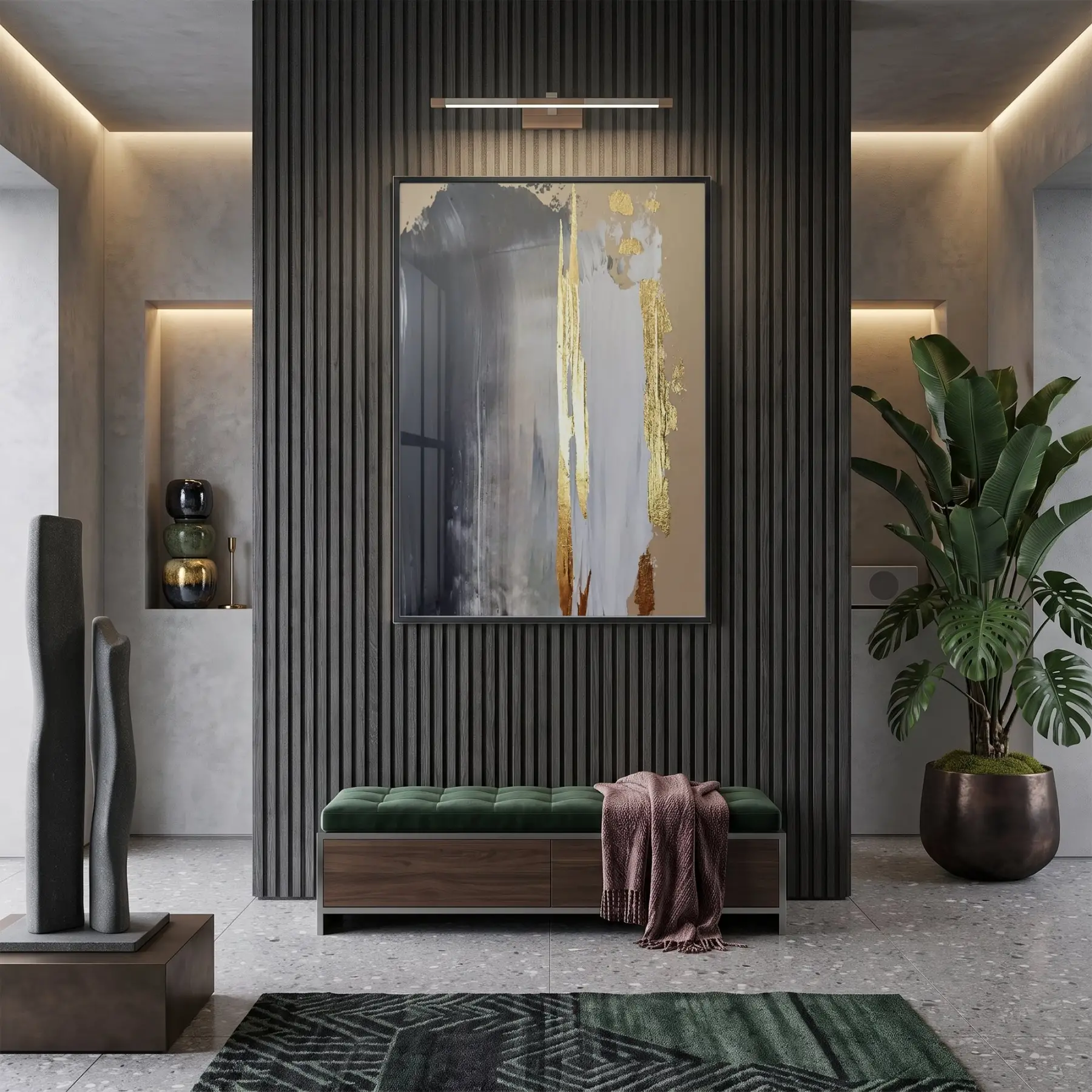 Altın Dokunuş Sıcak Bej Tonlar Tekli Siyah Metal Çerçeveli Cam Tablo Duvar Salon