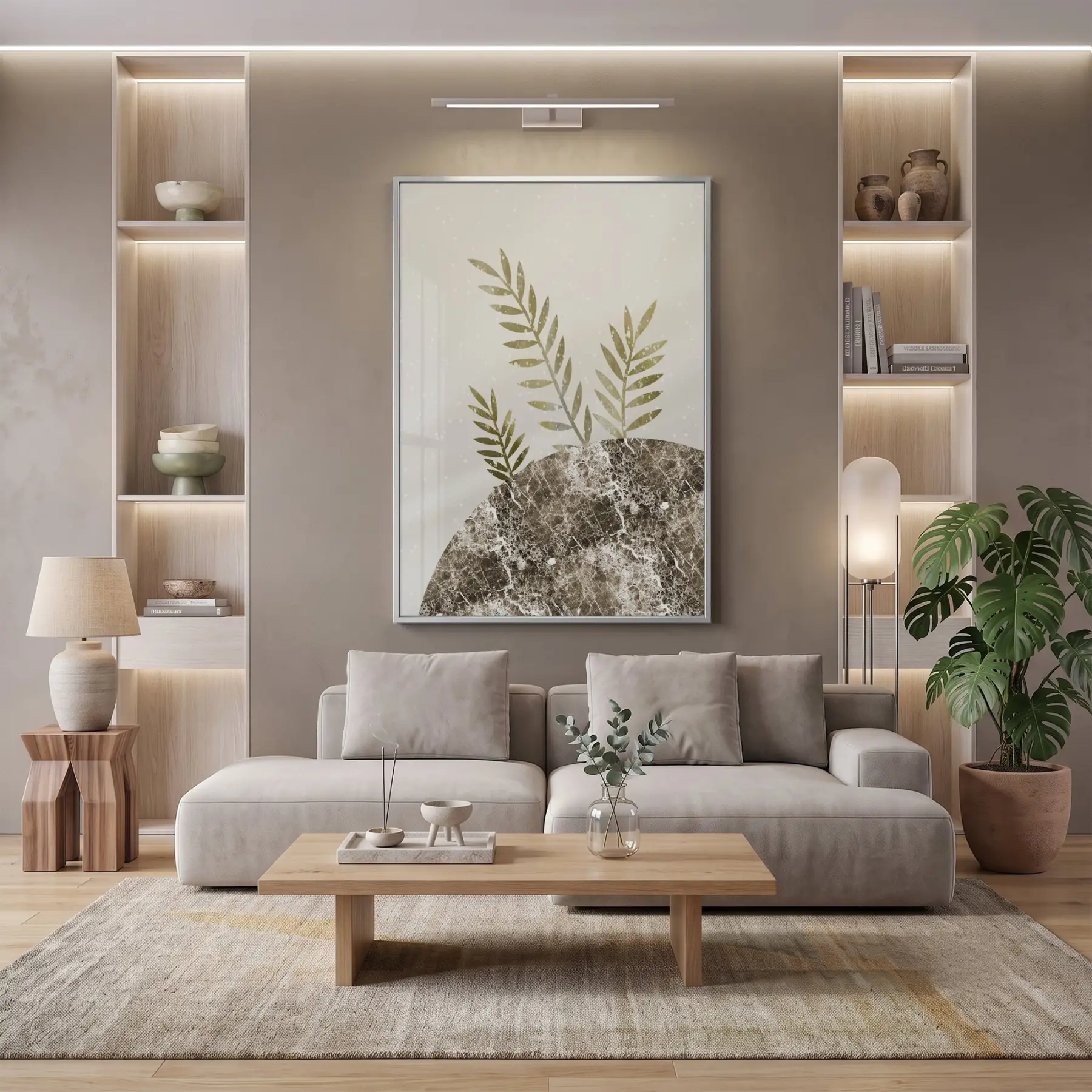 Yaprak Formları Sıcak Toprak Tekli Gümüş Metal Çerçeveli Cam Tablo Poster Dekoratif Obje