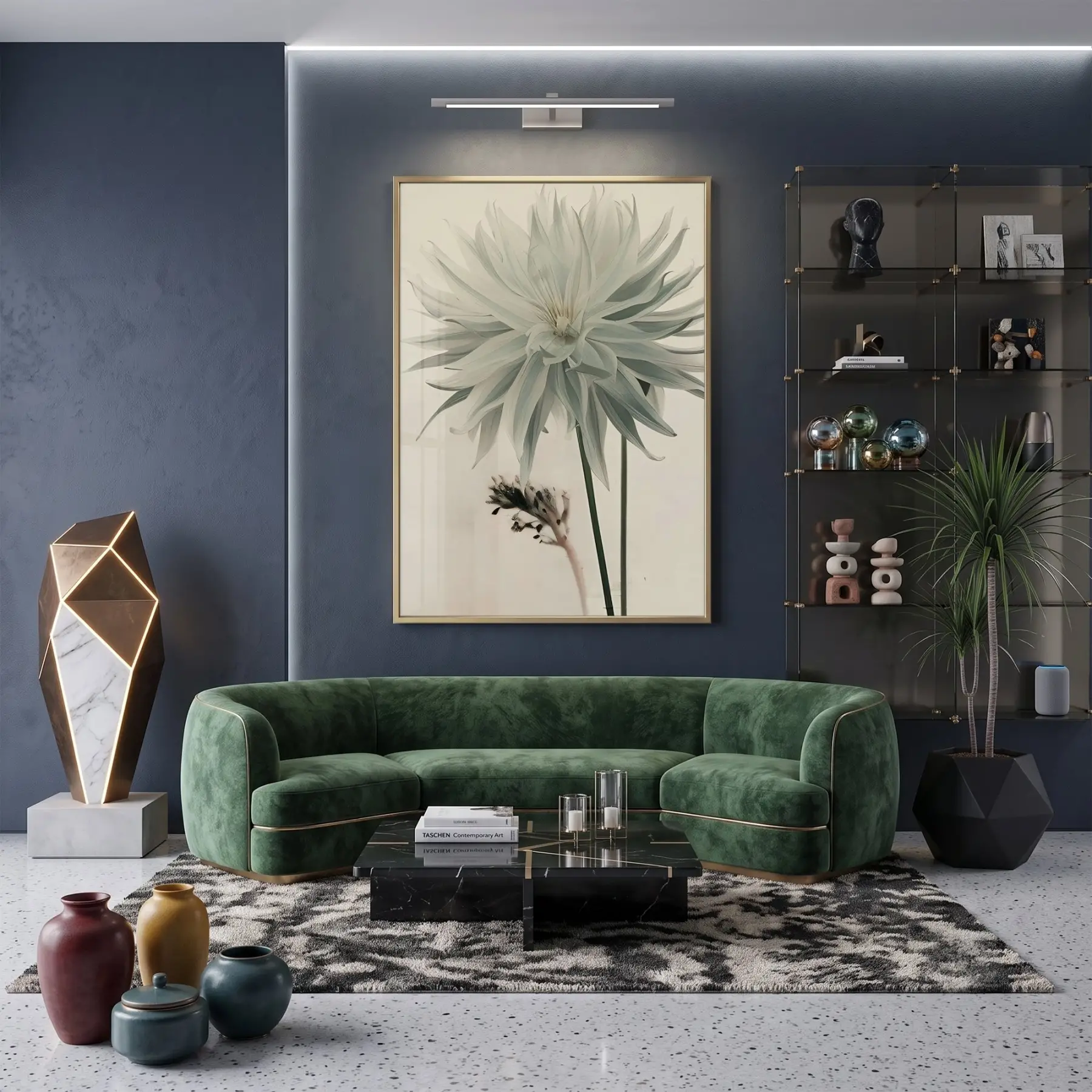 Büyük Çiçek Buzlu Pastel Tekli Gold Metal Çerçeveli Cam Tablo Poster Dekoratif Obje
